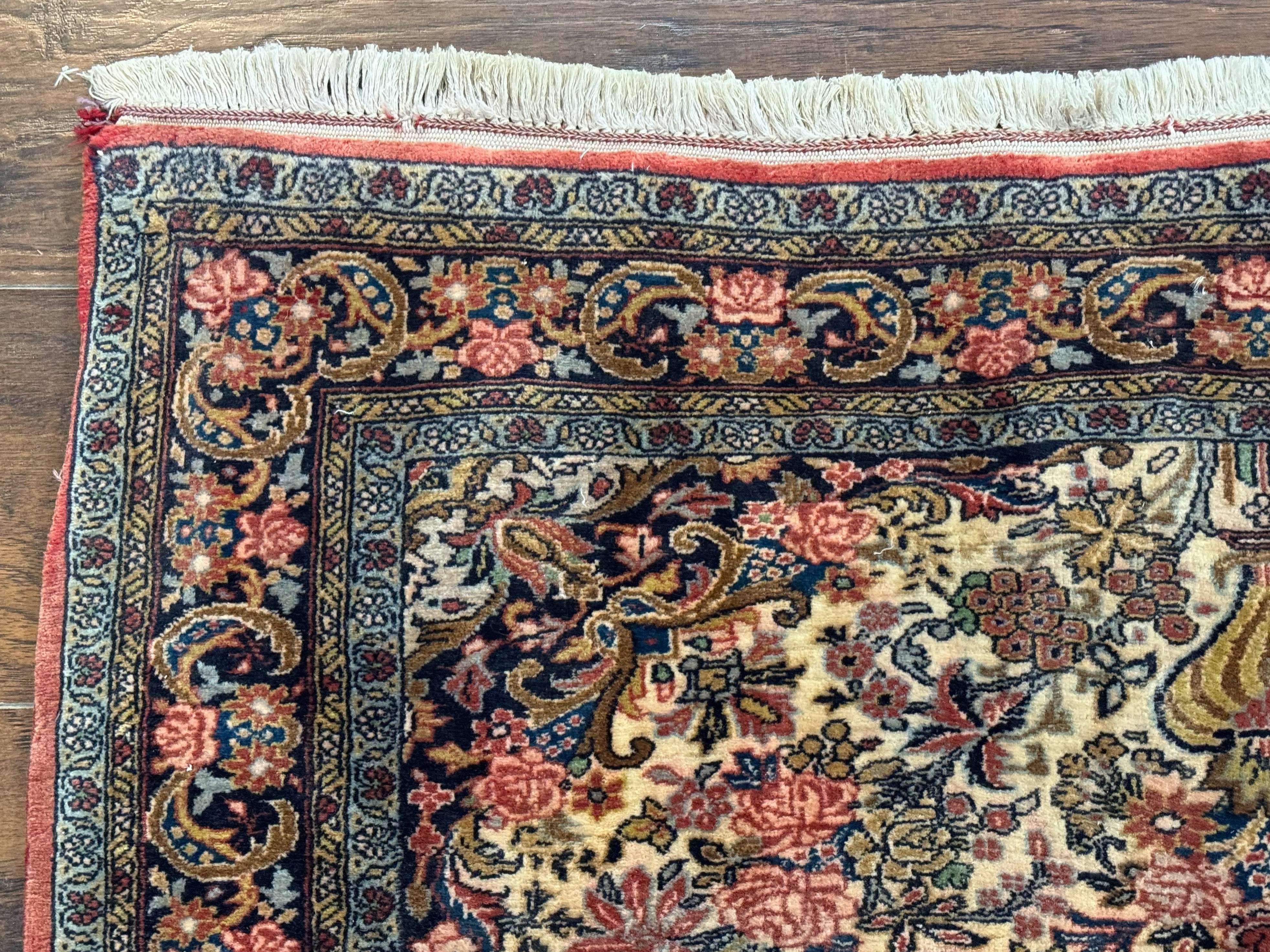 Persian Bidjar Rug 4x5 – Cream, Hand-Knotted Wool Vintage Carpet, Fine 200 KPSI - Jewel Rugs