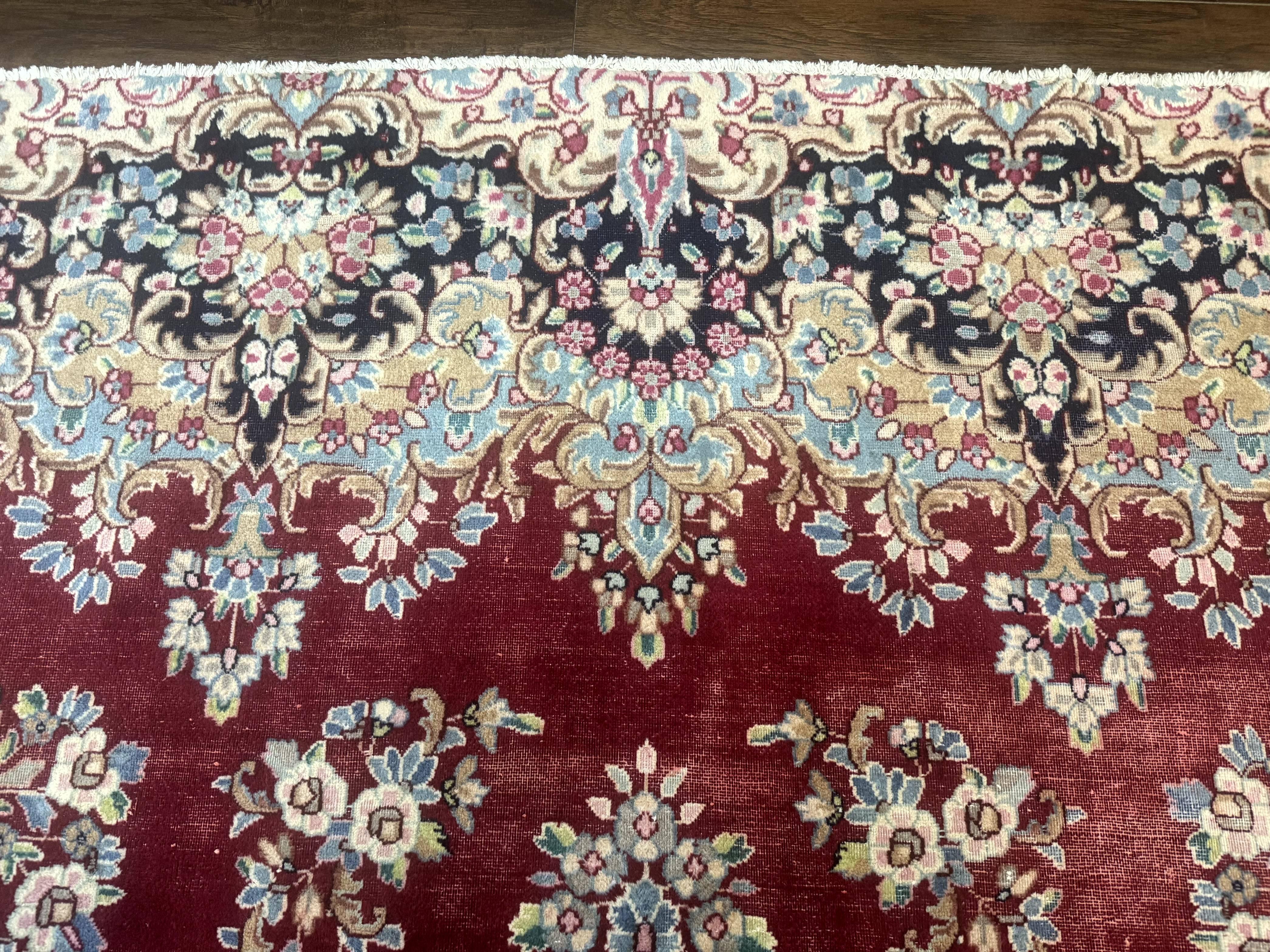 Persian Kerman Rug 10x12, Raspberry Red and Navy Blue, Traditional Persian Carpet - Jewel Rugs