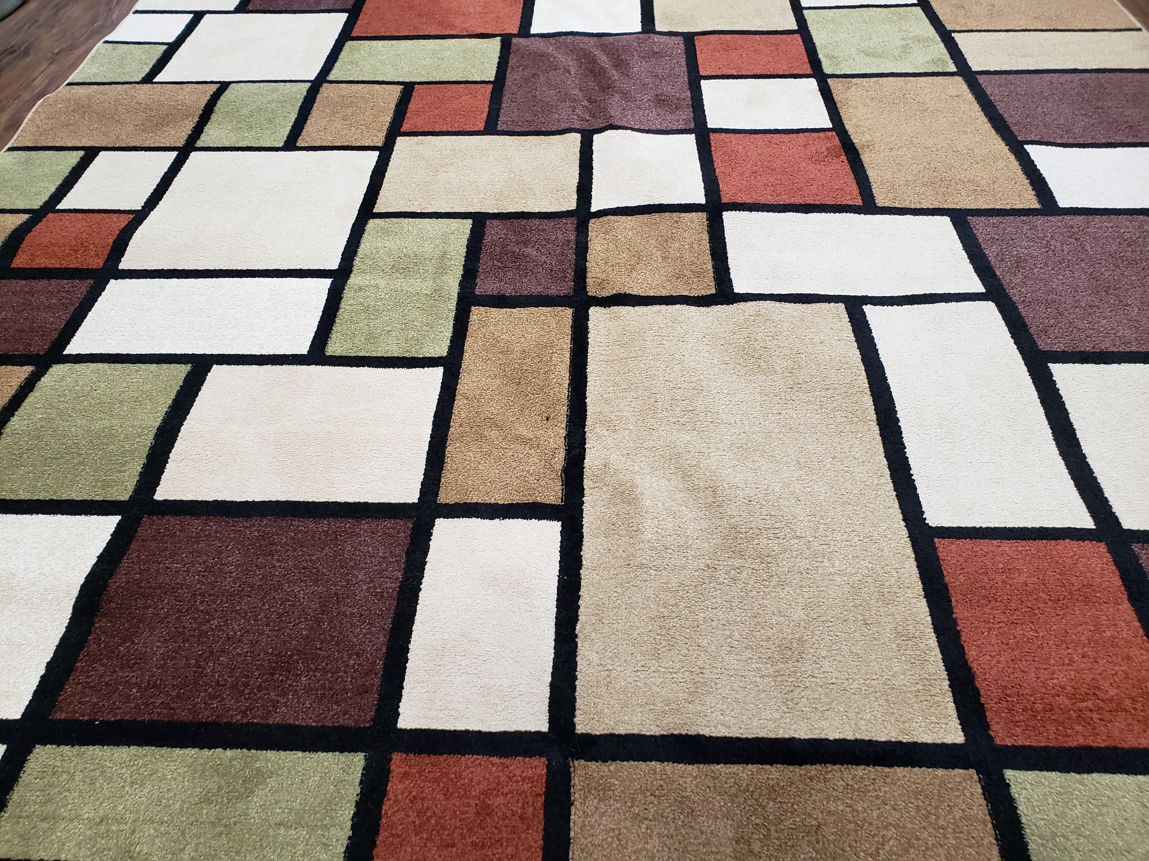 8x12 Modern Area Rug, Abstract Geometric Design 8 x 12 Area Carpet, Tan, Cream, Maroon, Nice - Jewel Rugs