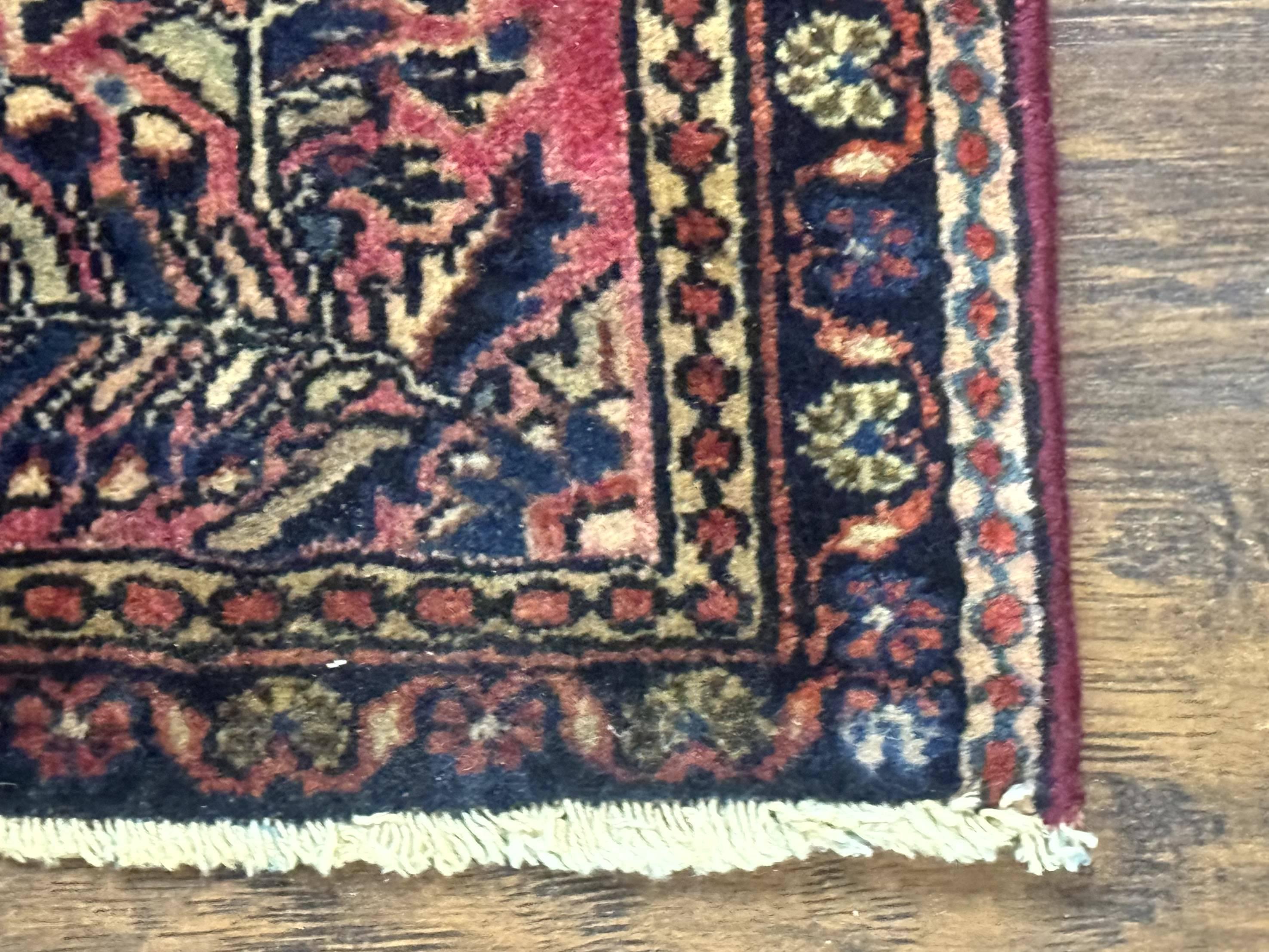 Small Antique Persian Sarouk Rug 2x2 ft, Red 1920s Wool Rug - Jewel Rugs