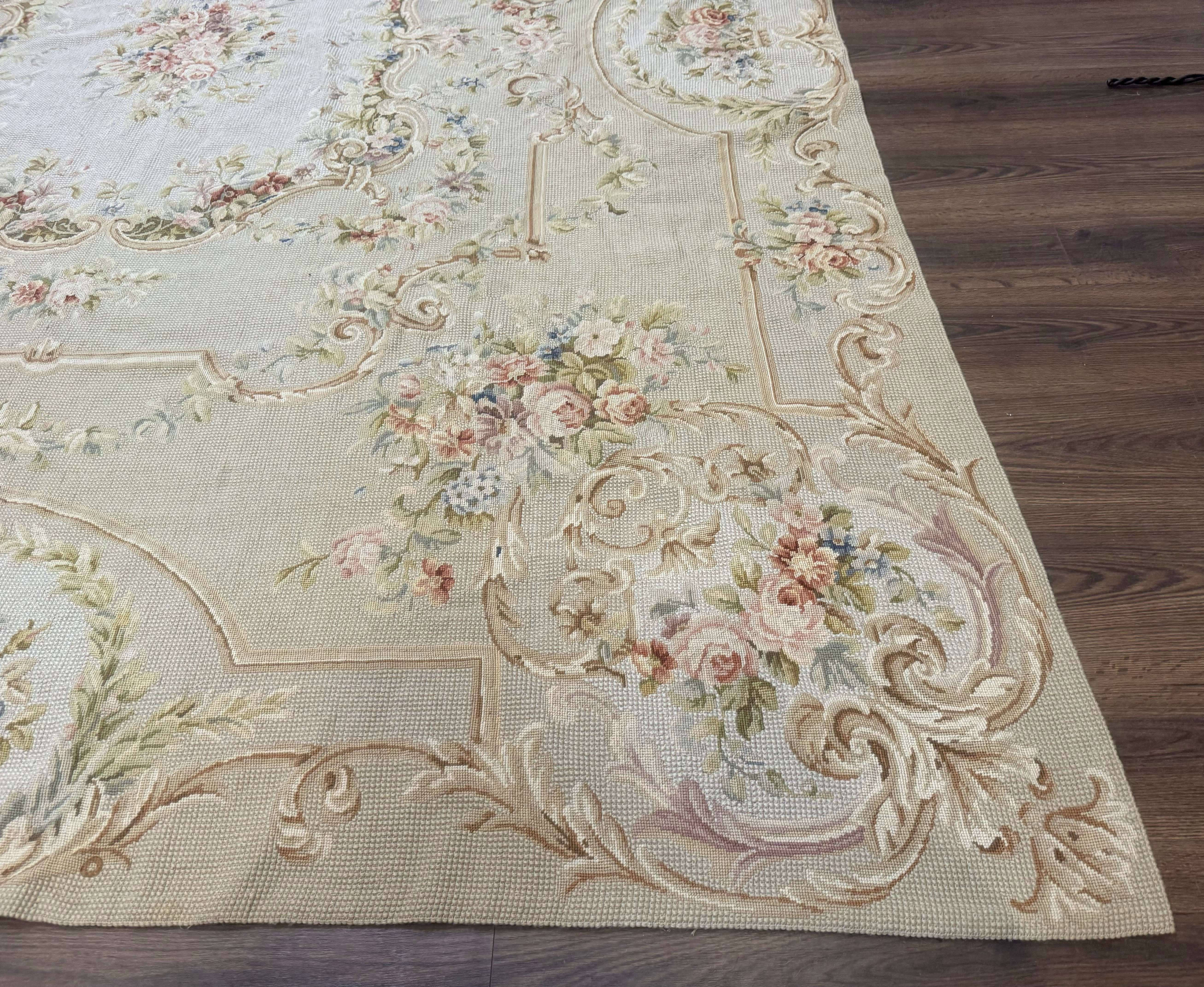 Needlepoint Rug 8x10, Aubusson Carpet, European Design - Jewel Rugs
