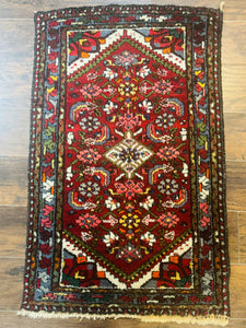 Small Red Persian Tribal Rug 2.6 x 4, Wool Rug, Persian Hamadan Rug