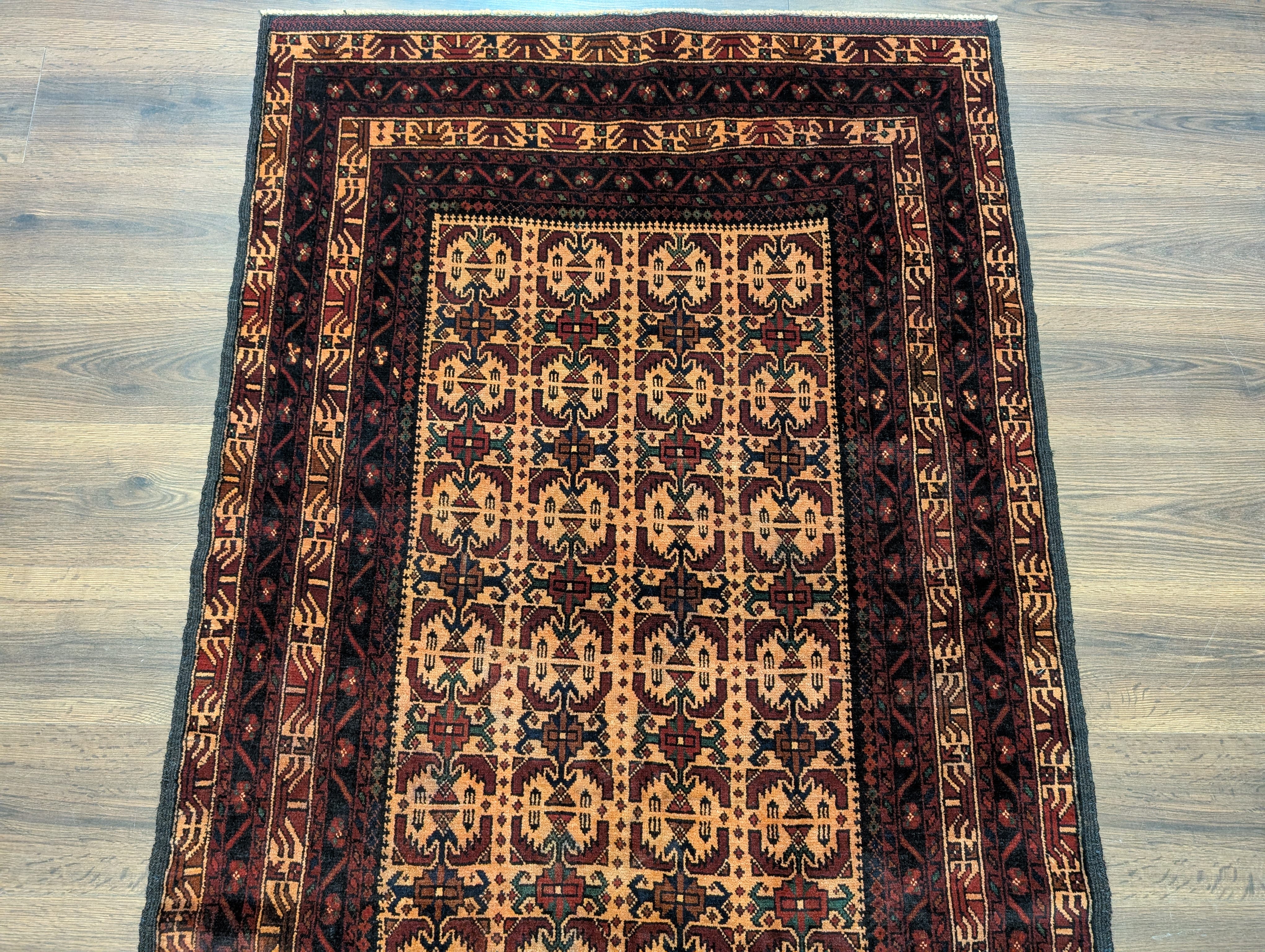 Afghan Baluch Rug 4x6, Tan, Tribal, Handmade, Wool, New - Jewel Rugs