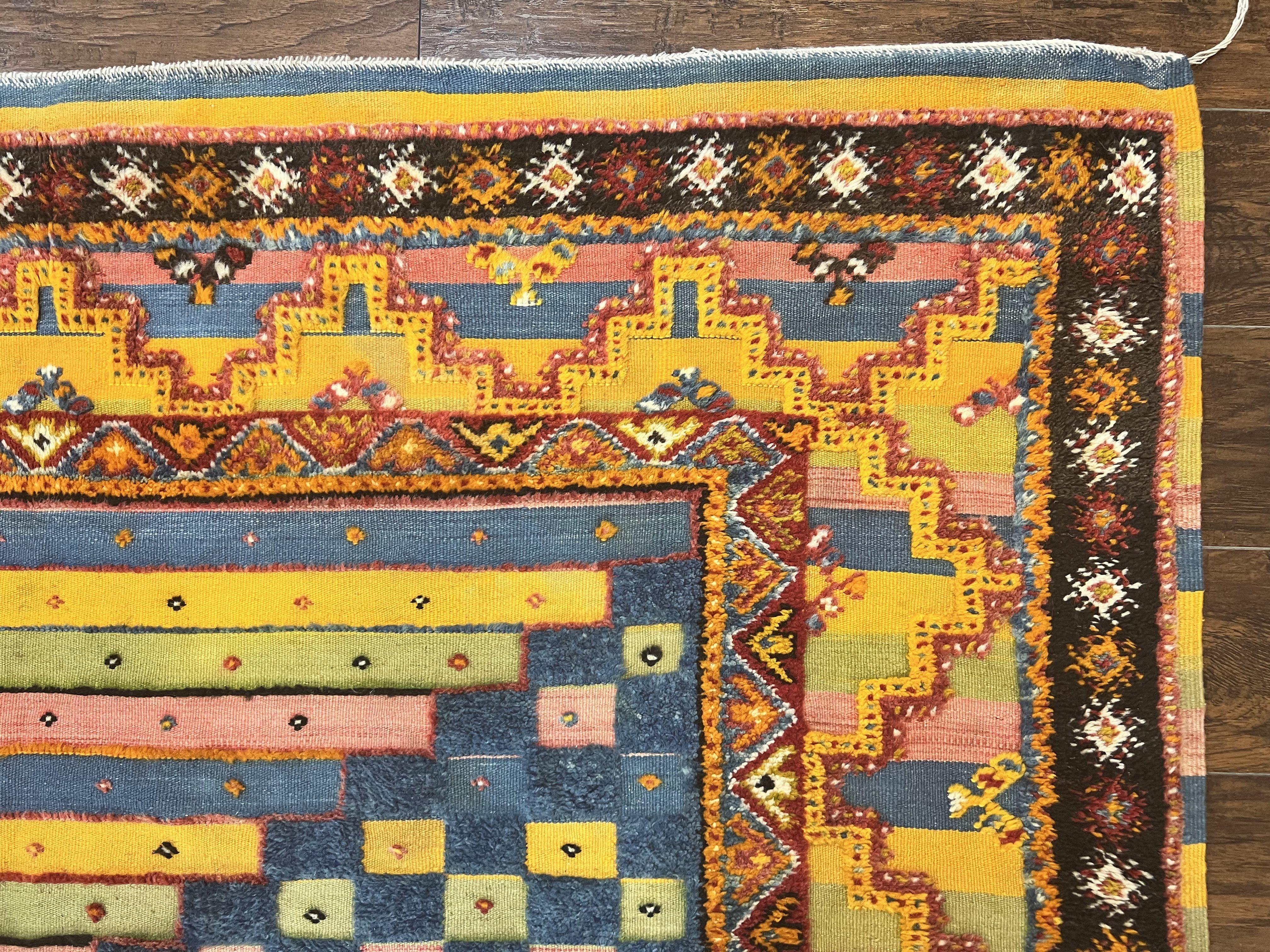 Colorful Moroccan Rug 7x8, Abstract Design, Wool Multicolor Handmade Vintage Carpet, Tribal Rug, Berber Rug - Jewel Rugs