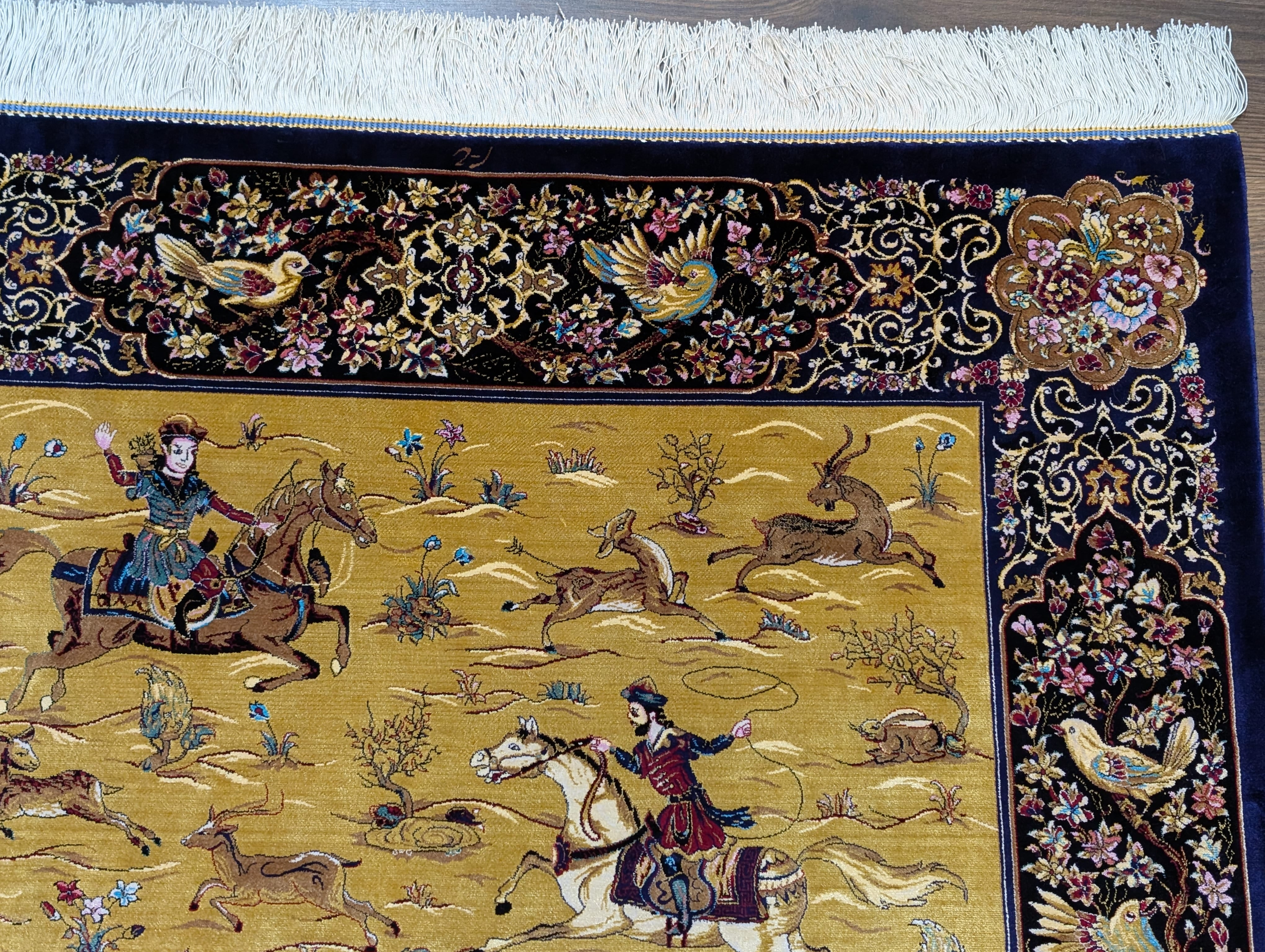 Hunting Pattern Silk Rug 3x5, Animal Pictorials, Persian Design Silk Carpet, Bamboo Silk, New - Jewel Rugs