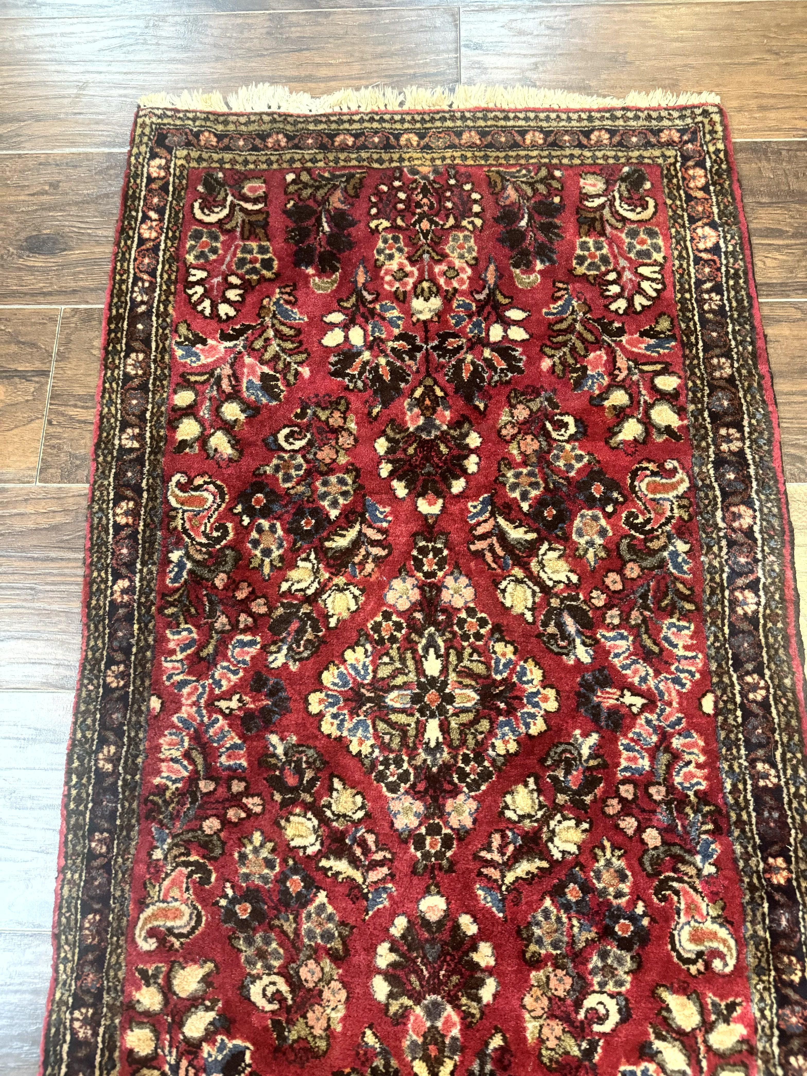Small Persian Sarouk Rug 2x4, Floral, Red Hand Knotted Wool Traditional Oriental Carpet, Antique Persian Rug 2 x 4 - Jewel Rugs