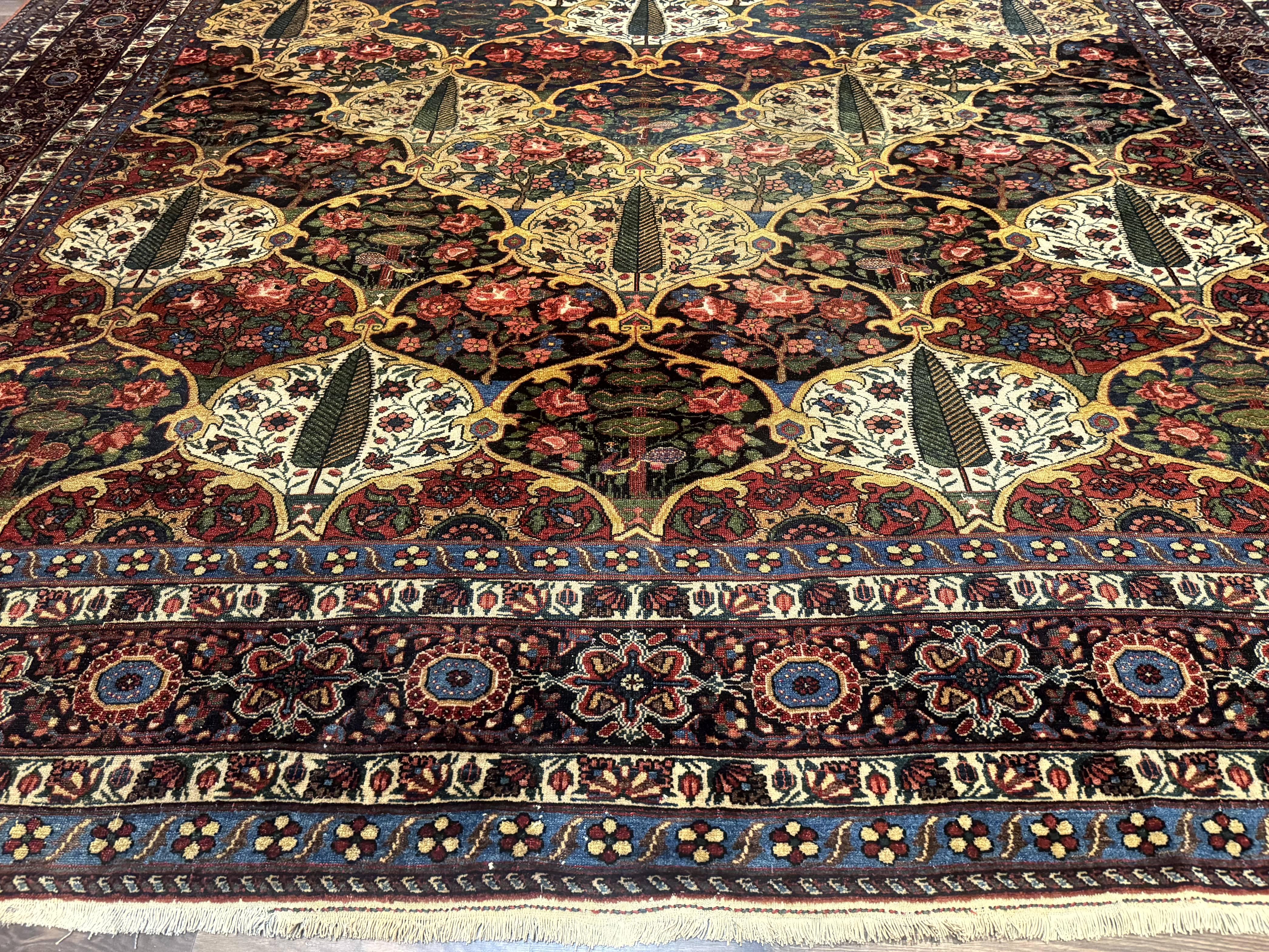 Antique Persian Bakhtiari Rug 12x19, Palace Size Wool Handmade Persian Carpet, Oversized Rug, Panel Design, Peacocks, Multicolor, Rare - Jewel Rugs