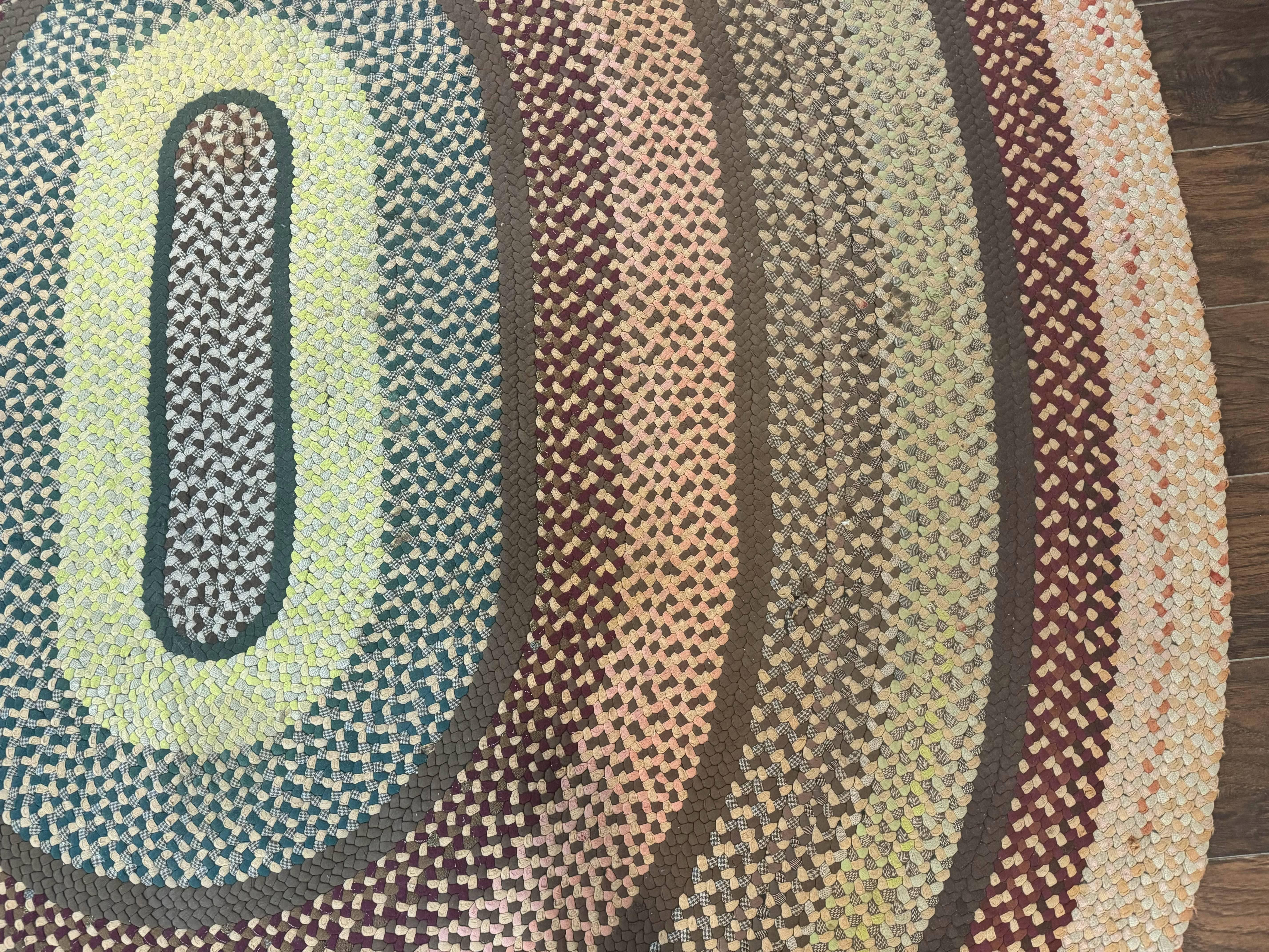 American Oval Braided Rug 7.5 x 9, Vintage Hand Braided Multicolor Large Oval Carpet - Jewel Rugs