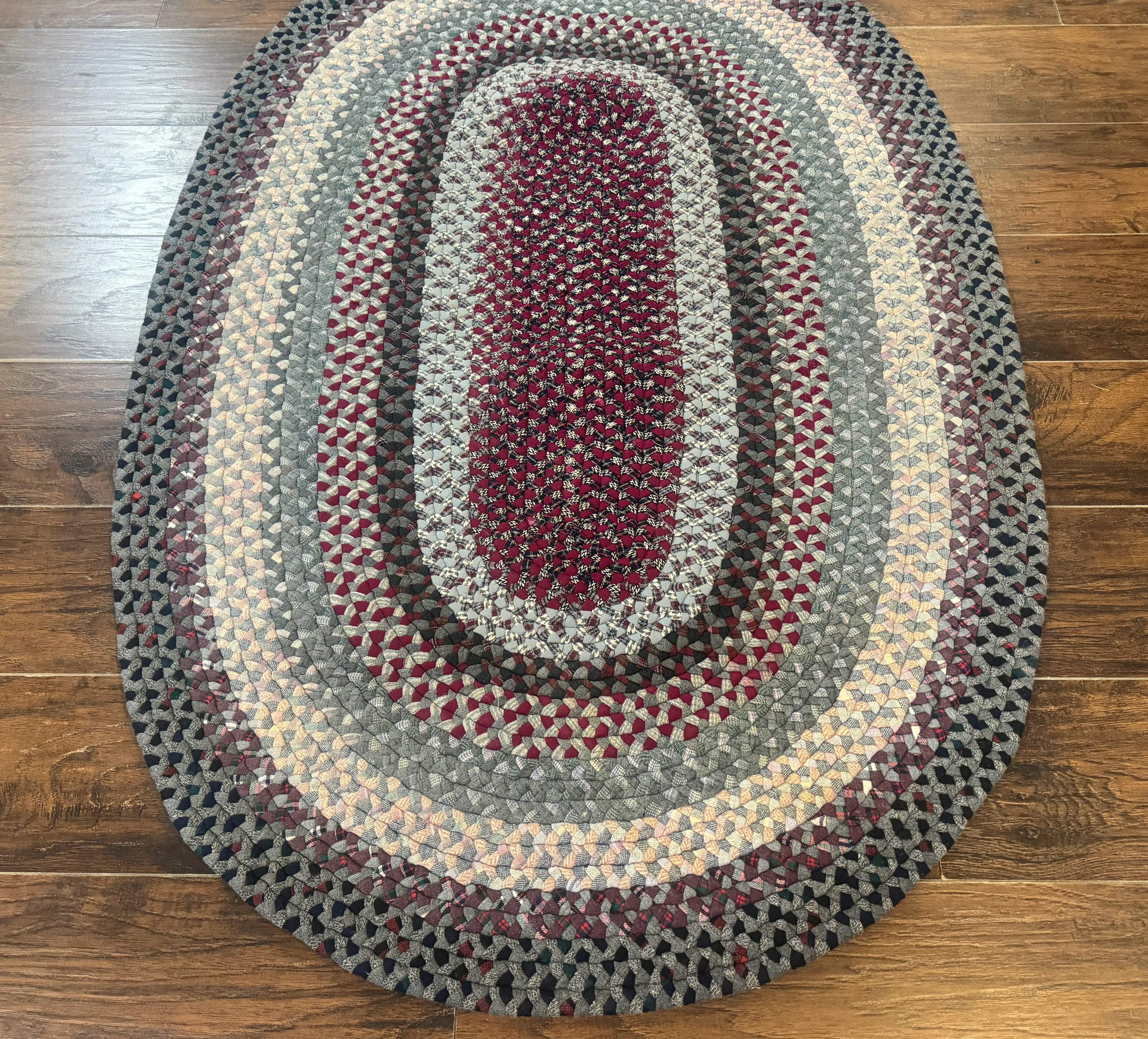 American Braided Rug 3x5, Multicolor, Vintage Mid Century Oval Braided Carpet - Jewel Rugs