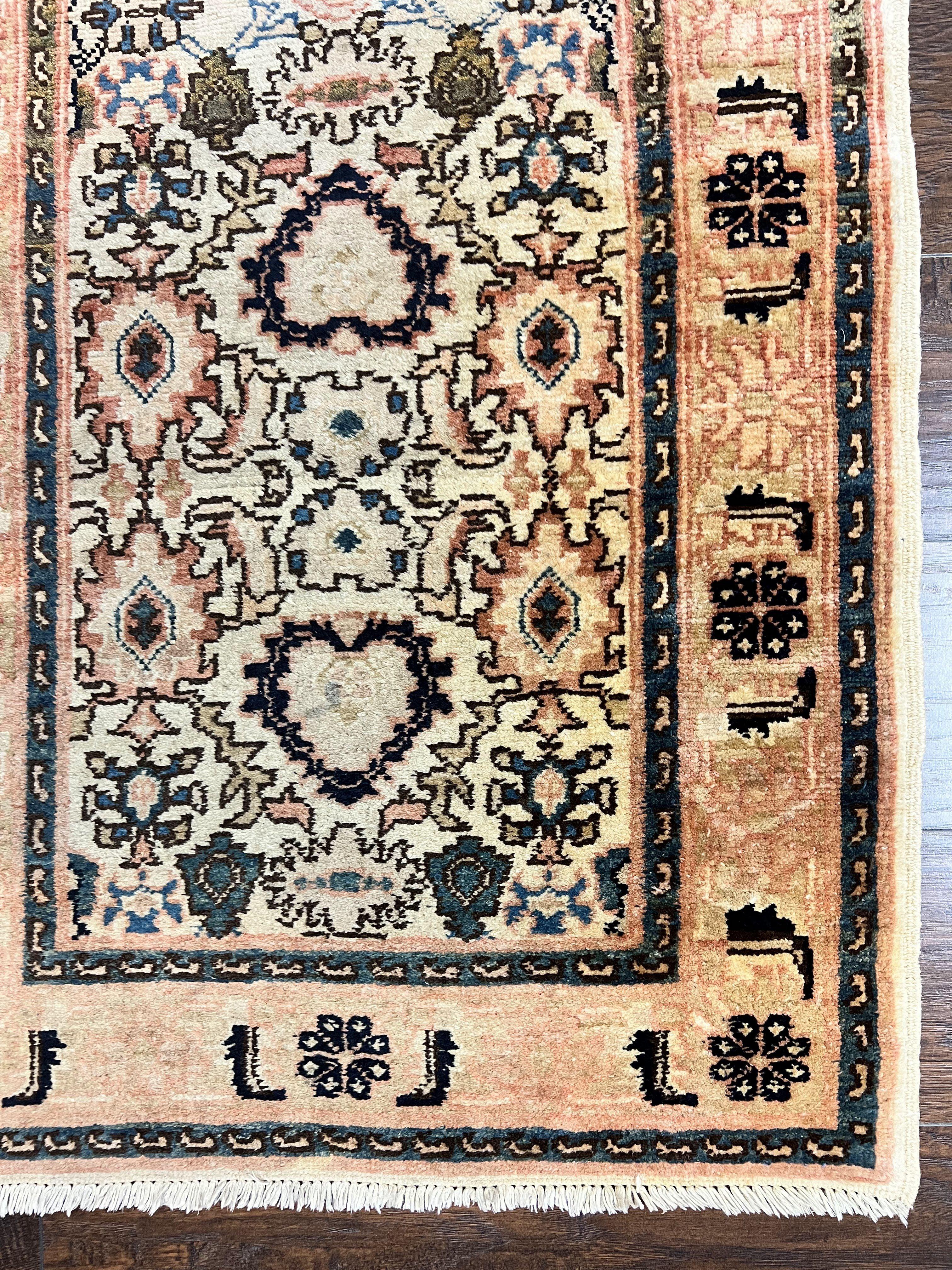Romanian Runner Rug 2.6 x 12.9, Wool Handmade Hand Knotted Skinny Runner for Hallway, Floral Allover, Vintage Tan Runner - Jewel Rugs