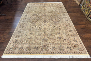 Pak Persian Rug 6x9, Vintage Handmade Wool Carpet, Floral, Beige