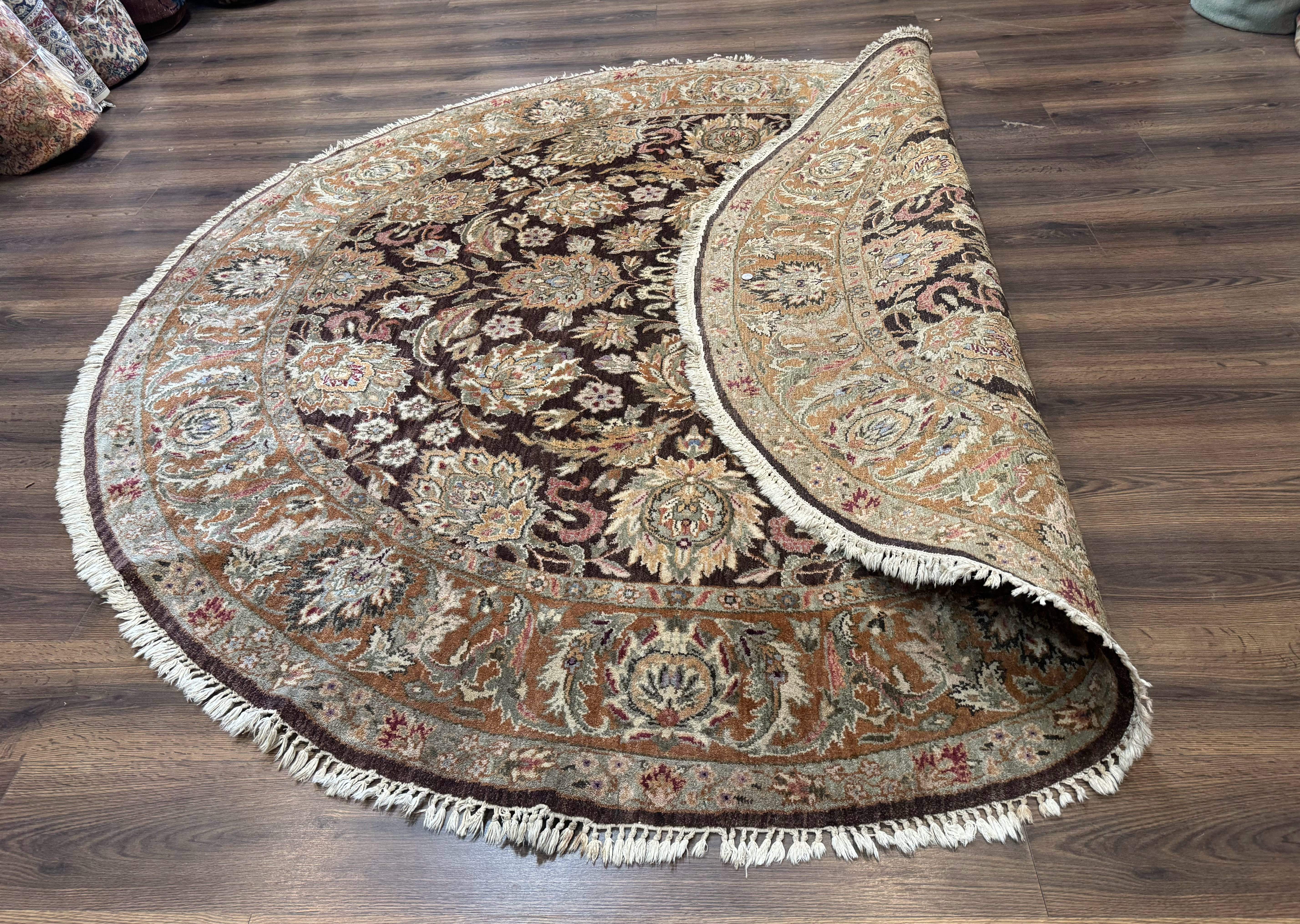 Round Indo Persian Rug 8x8, Mahal Sultanabad Traditional Wool Oriental Carpet, 8ft Round, Eggplant-Brown, Floral - Jewel Rugs