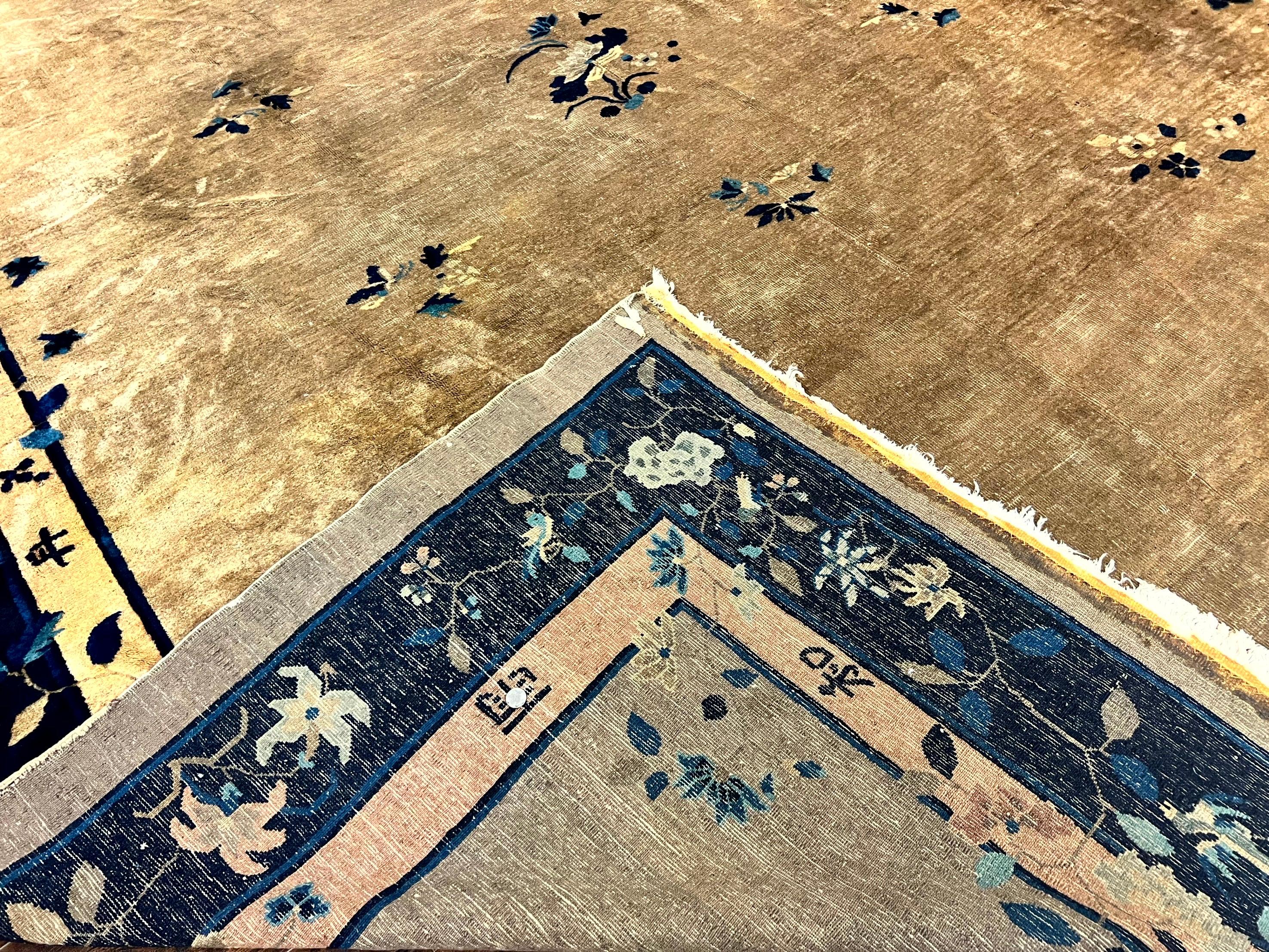 Antique Chinese Wool Rug 10x13, Large 1920s Peking Carpet, Handmade - Jewel Rugs