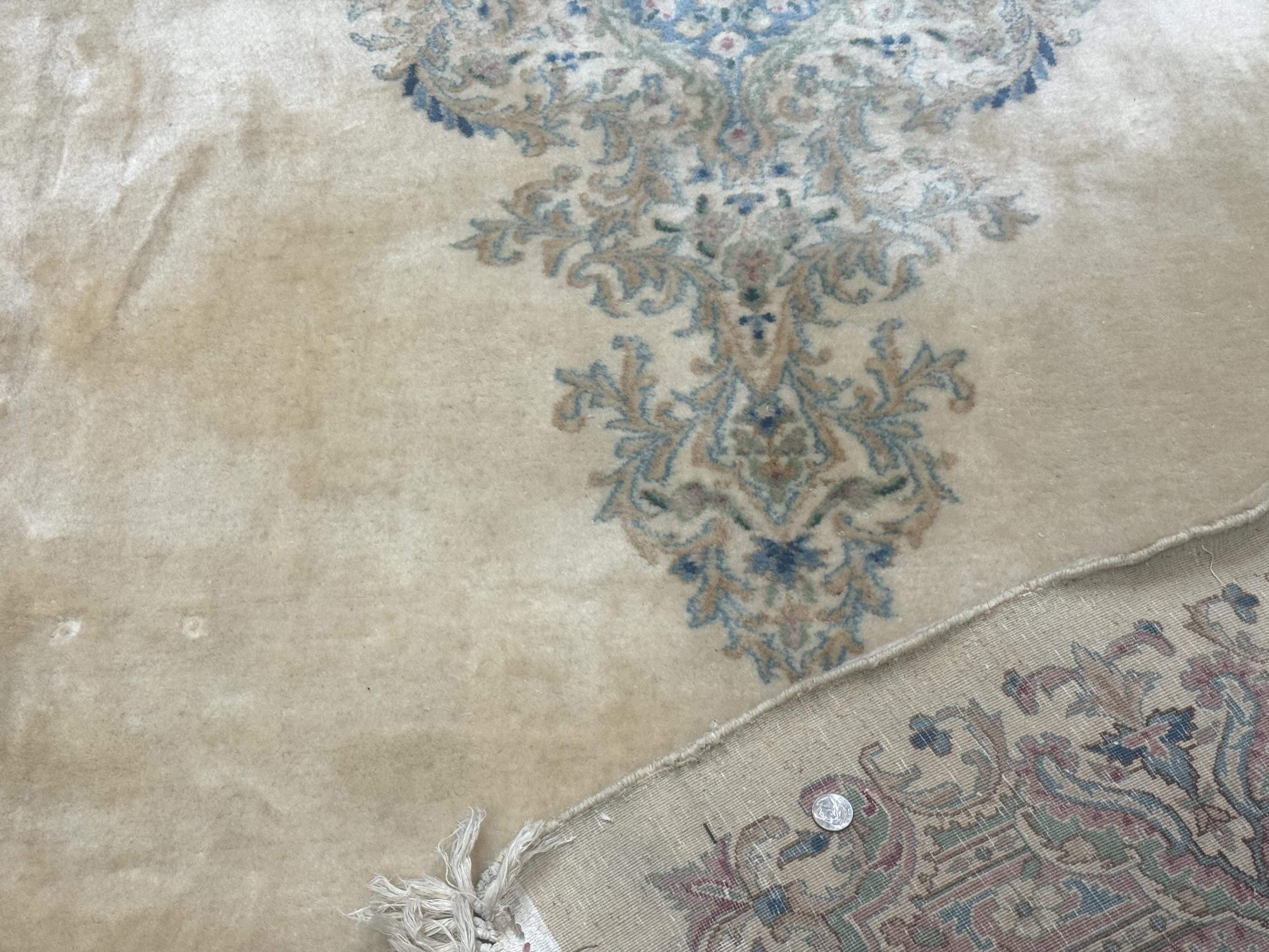 Palace Size Persian Kerman Rug 12x18, Floral Kirman Rug, Ivory Light Blue Pink, Pastel Colors, Vintage Persian Rug, Signed, Fine 240 KPSI - Jewel Rugs