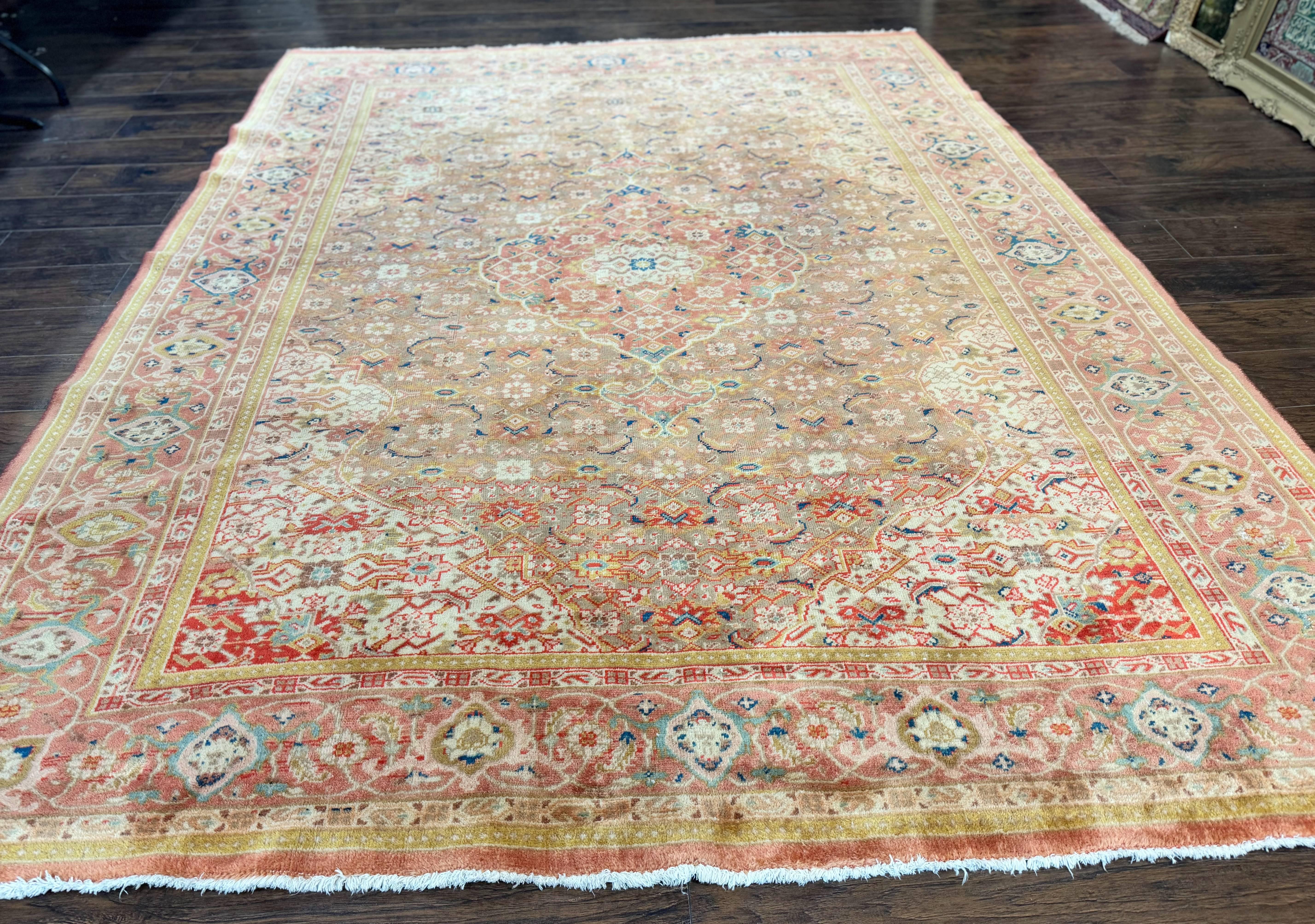 Antique Persian Tabriz Khoy Rug 8x10, Handmade Wool Carpet, Light Green Beige, Vintage Rug for Modern Home - Jewel Rugs