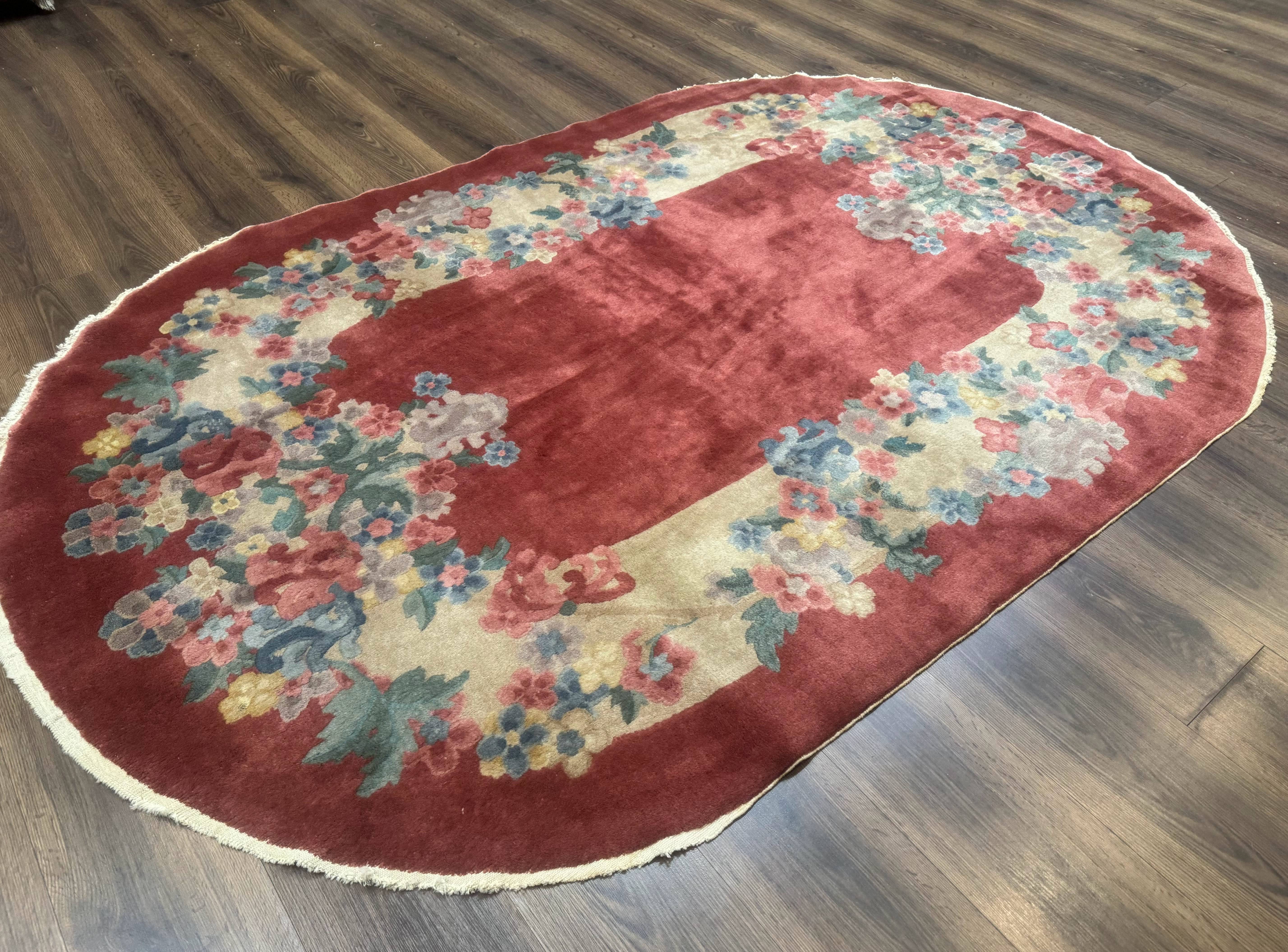Oval Chinese Peking Rug 5x8, Pink, Floral, Vintage Chinese Wool Carpet - Jewel Rugs
