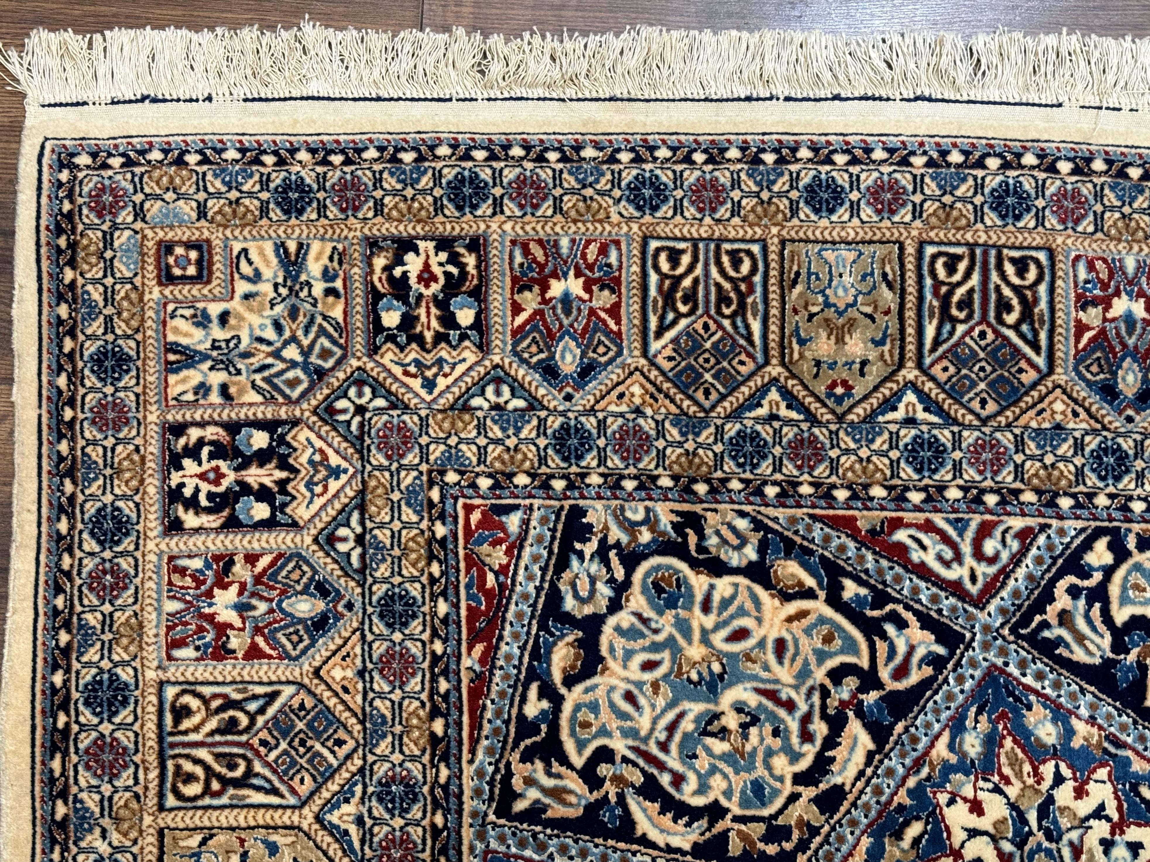 Persian Nain Rug 5x7, Very Fine 500 KPSI, Ivory and Blue, Dome Design, Wool & Silk - Jewel Rugs