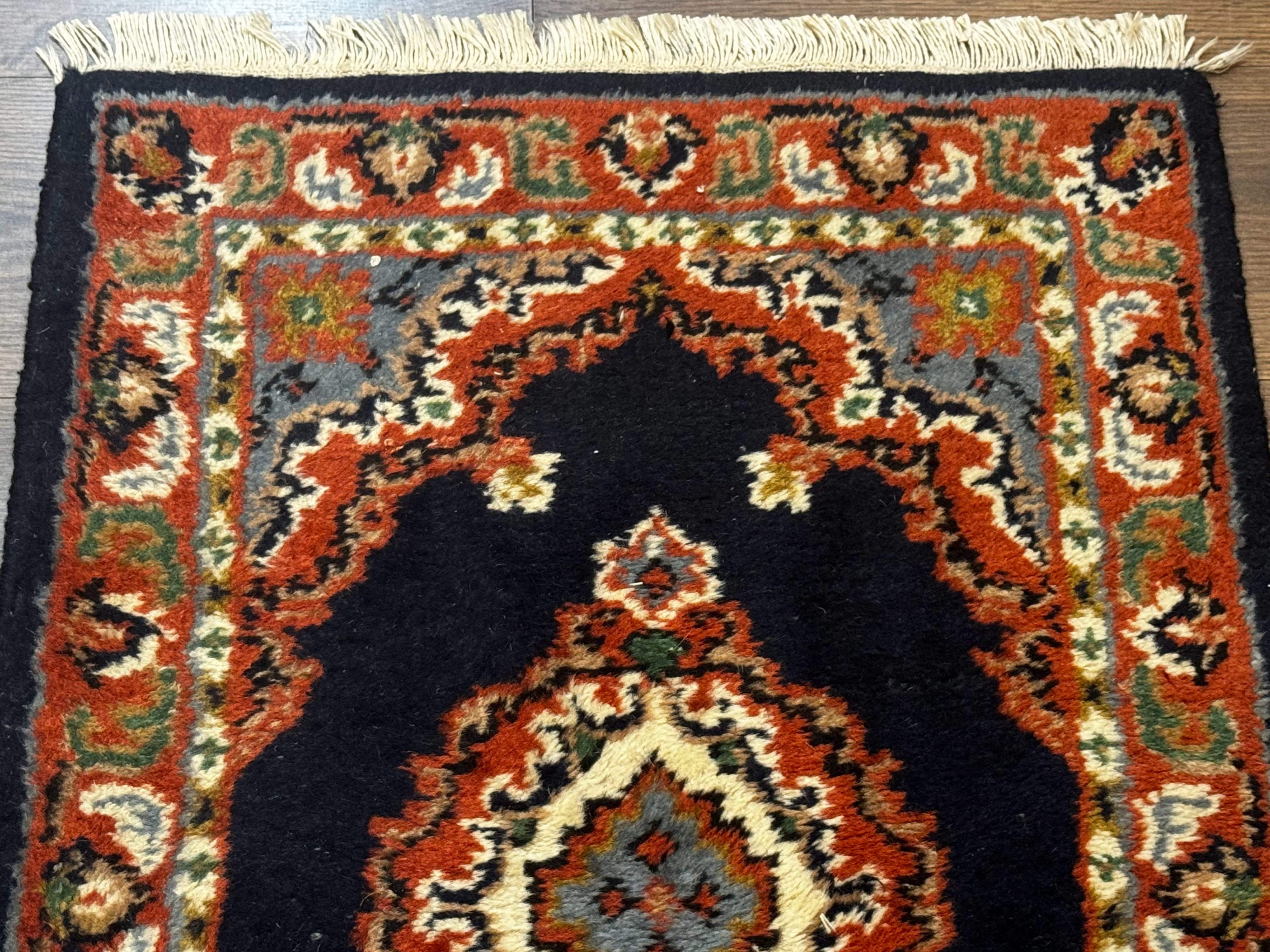 Small Indo Persian Rug 2x3, Navy Blue & Terracotta, Wool, Handmade - Jewel Rugs