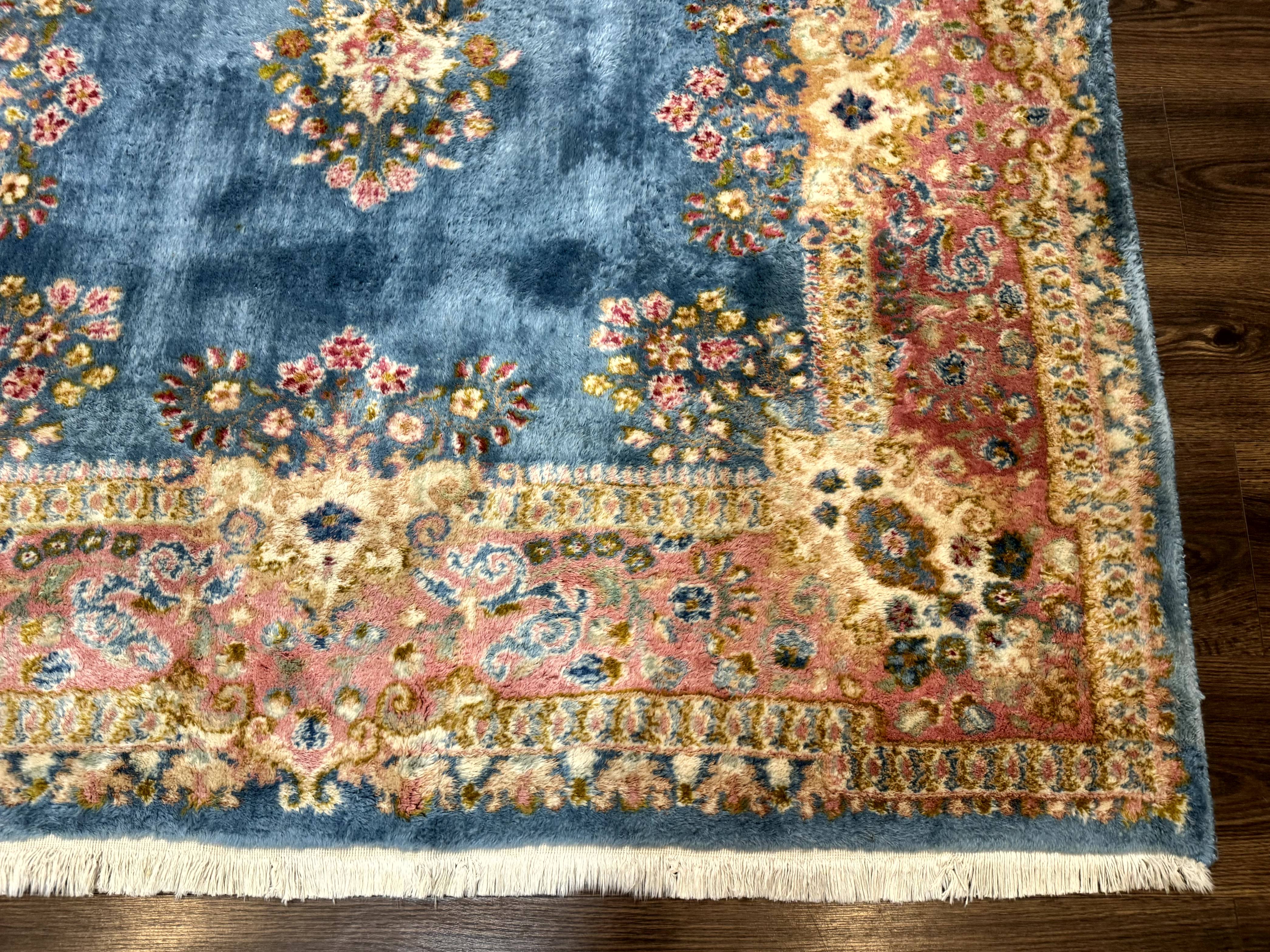 Persian Kerman Rug 5x8, Light Blue and Pink, Semi Open Field, Pastel Colors - Jewel Rugs