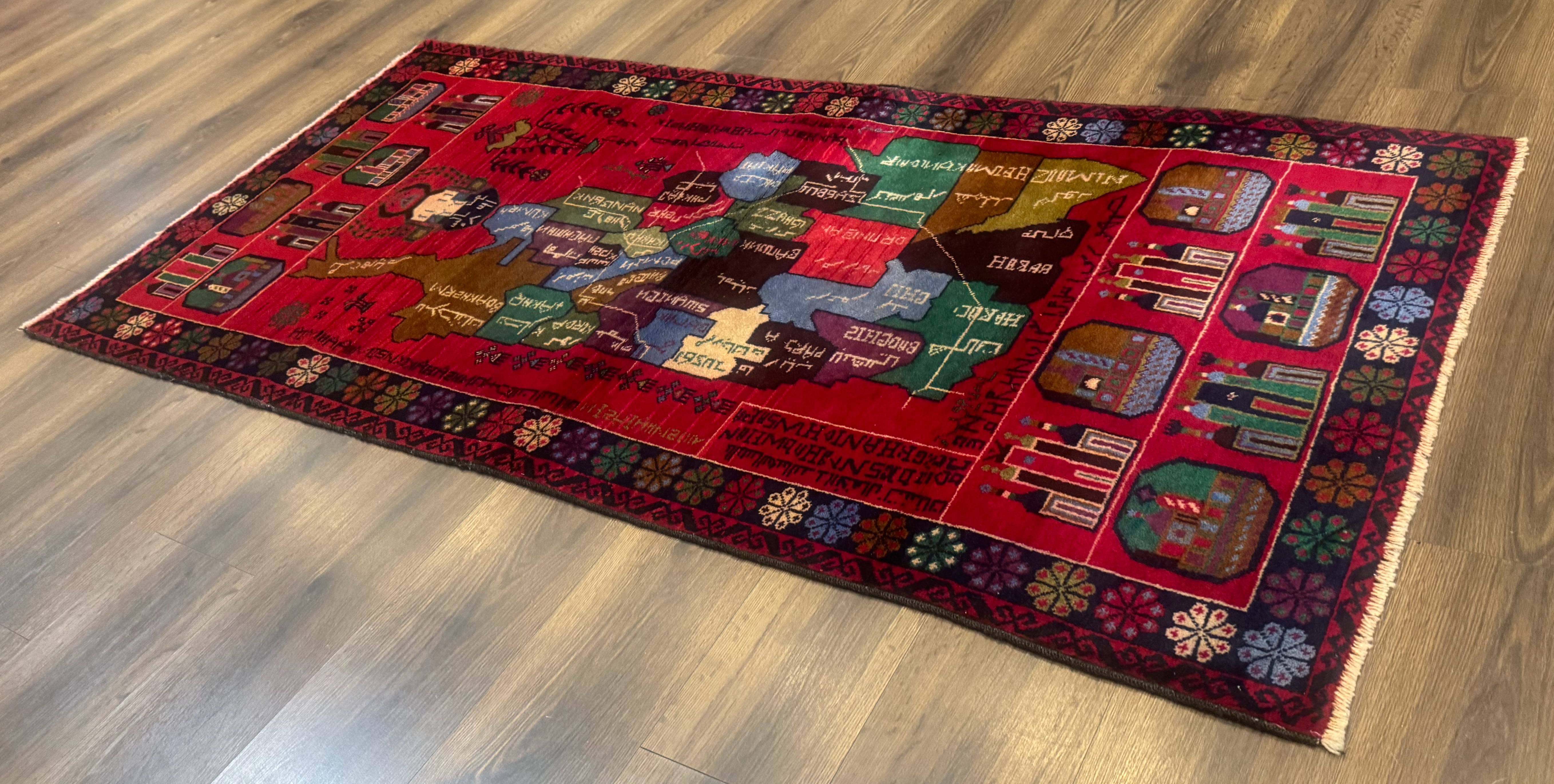 Afghan Rug 3x7, Map of Afghanistan, War Rug, Tribal Rug