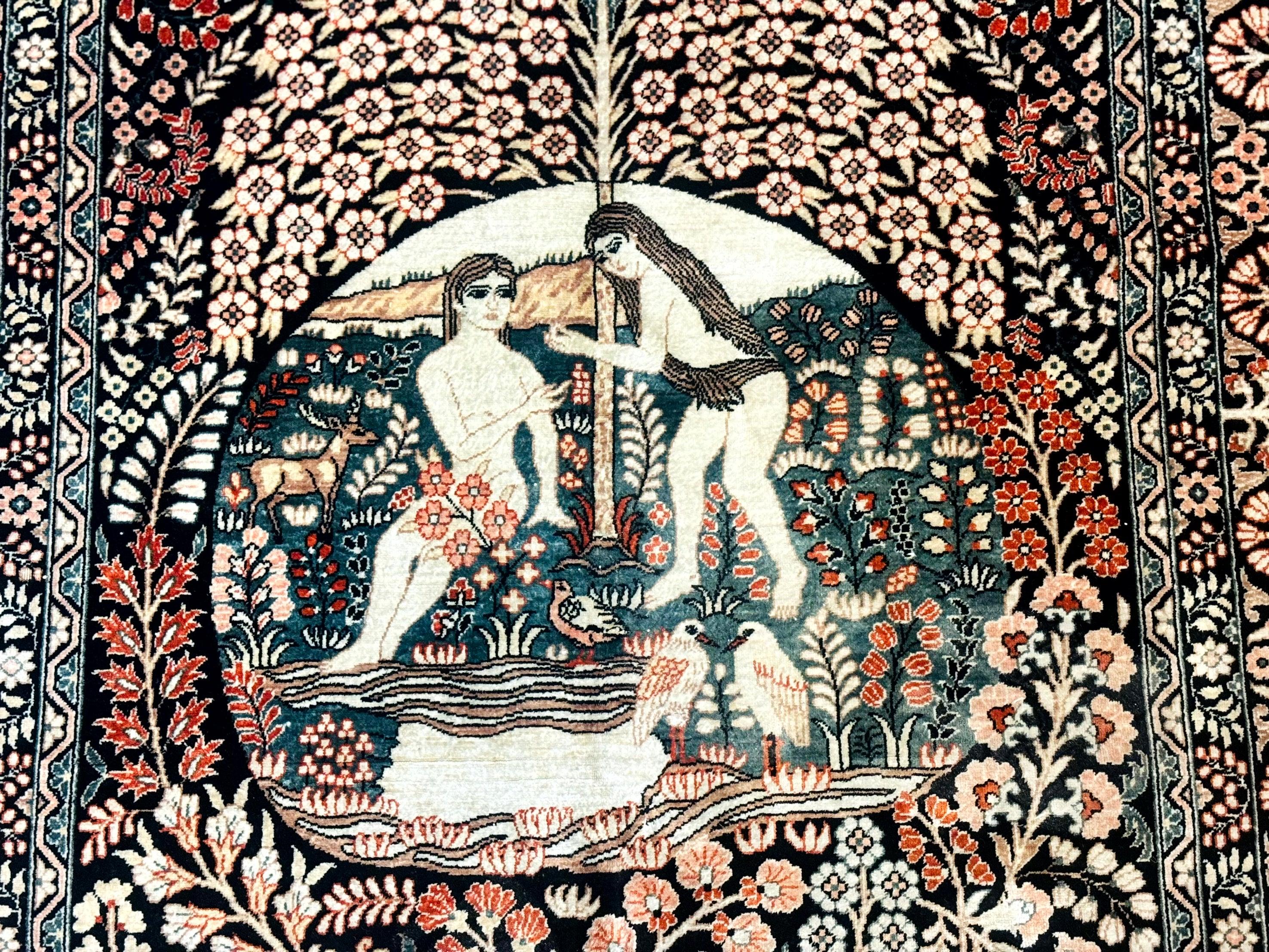 Stunning Sino Persian Pictorial Rug 2.7 x 4, Garden of Eden Adam & Eve Tree of Life Design, Extremely Fine 580 KPSI, Masterpiece - Jewel Rugs