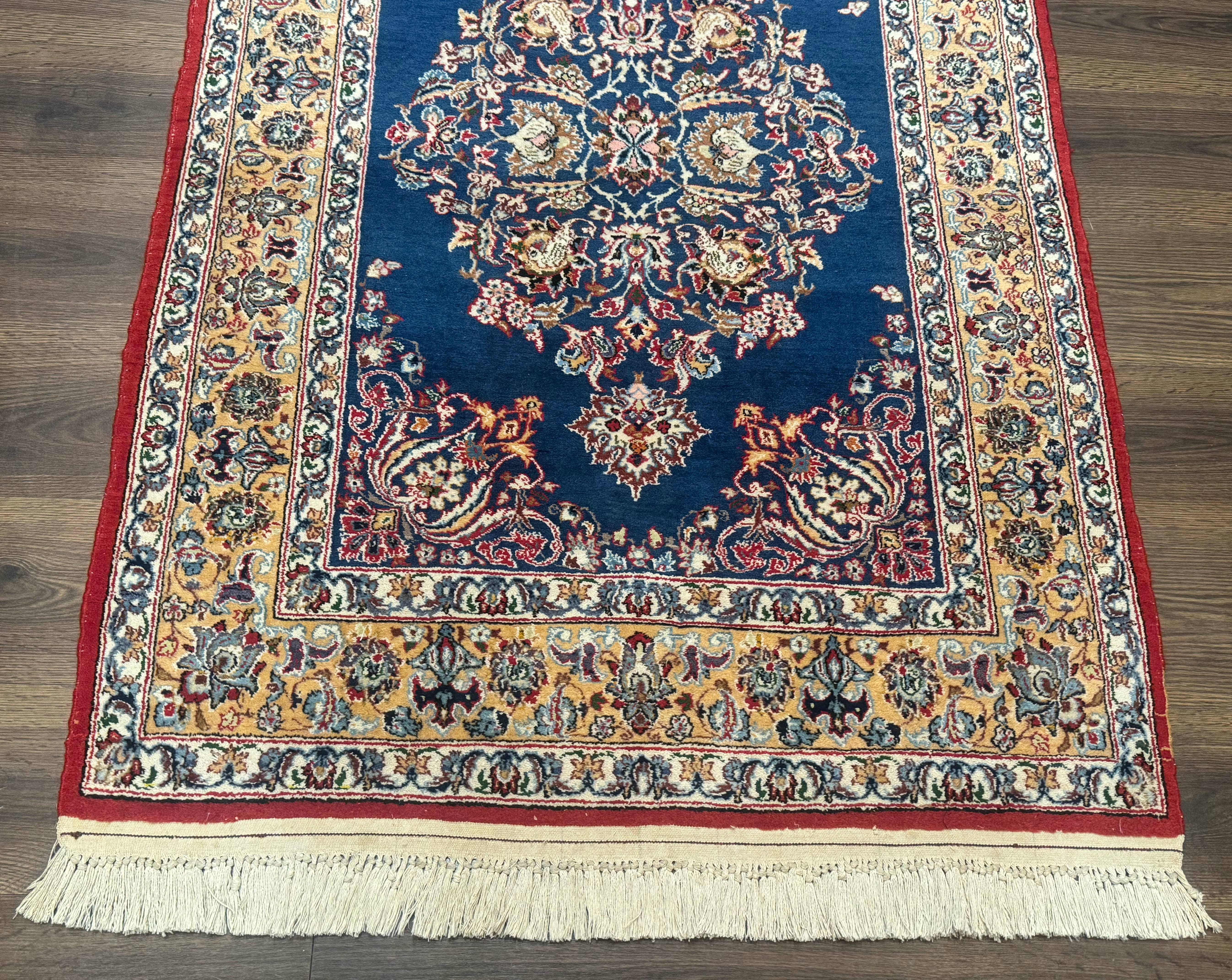 Blue Persian Qum Rug 3.6 x 5, Floral Medallion, Fine 310 KPSI - Jewel Rugs