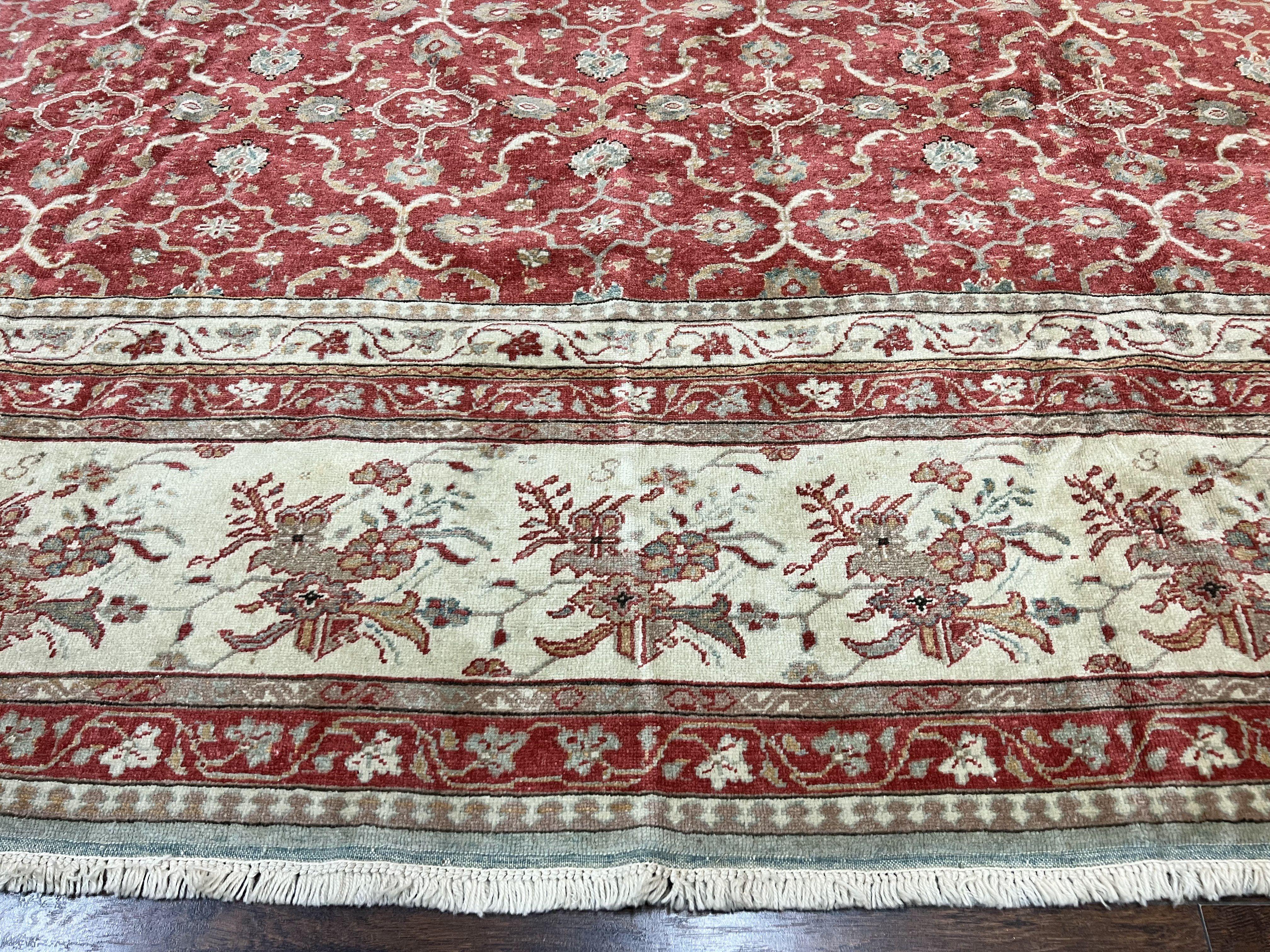 Turkish Oushak Rug 12x18, Wool Hand Knotted Vintage Carpet, Red & Oatmeal, 12 x 18 Palace SIze Handmade Oriental Rug - Jewel Rugs