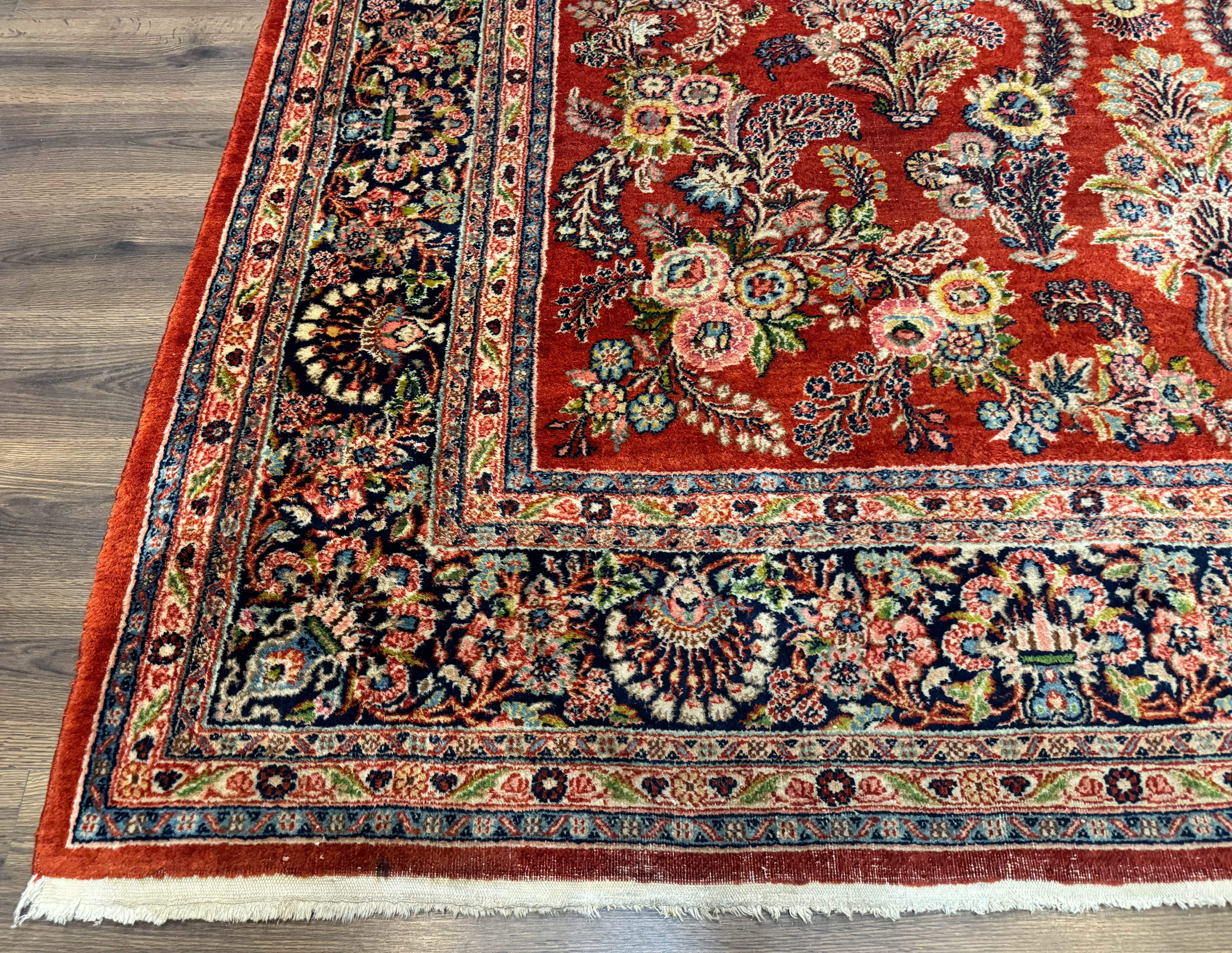 Persian Sarouk Rug 9x14 – Red and Navy, Floral Allover - Jewel Rugs