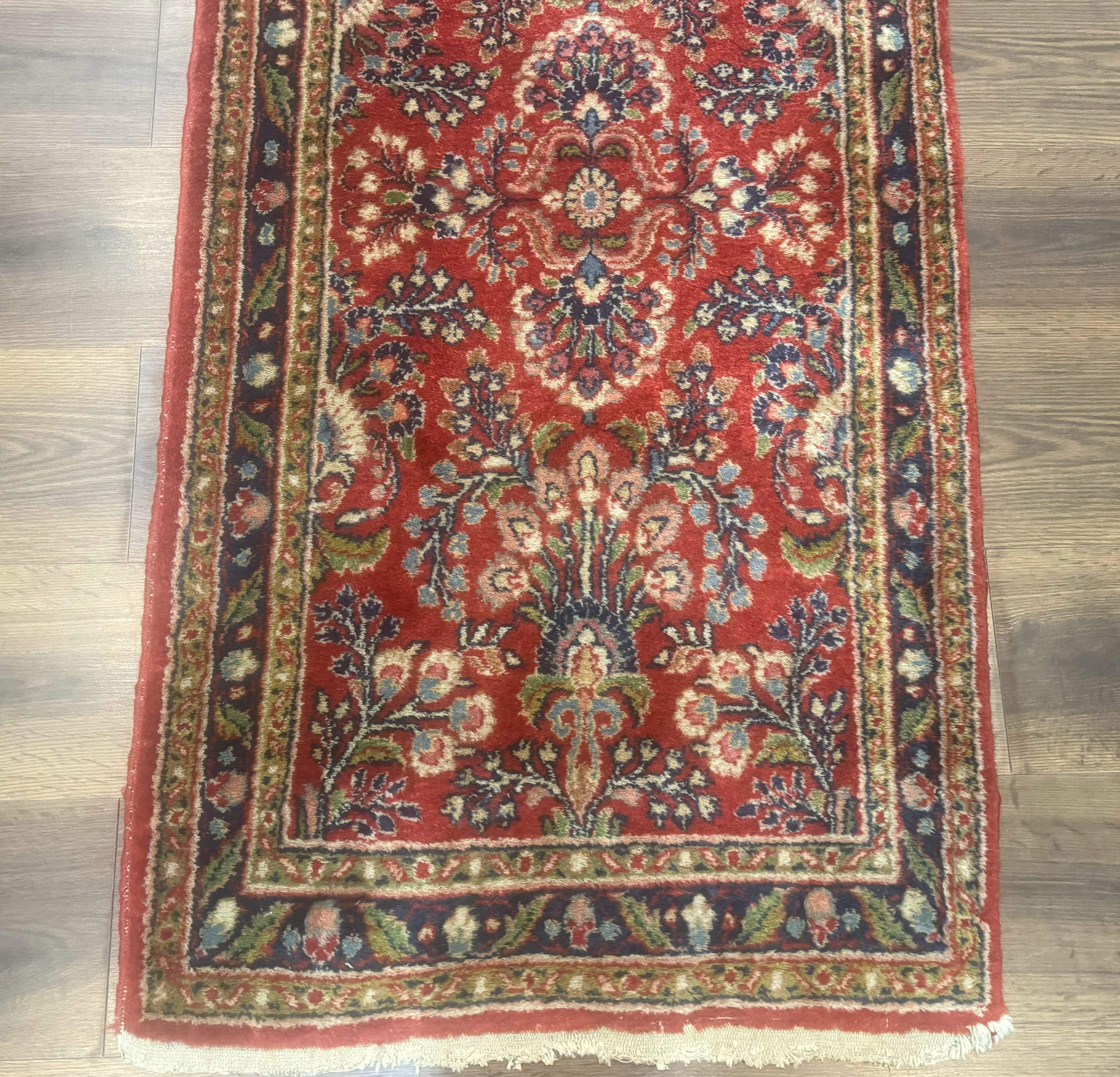 Persian Sarouk Rug 2x5 – Small Red Hand-Knotted Wool Carpet - Jewel Rugs