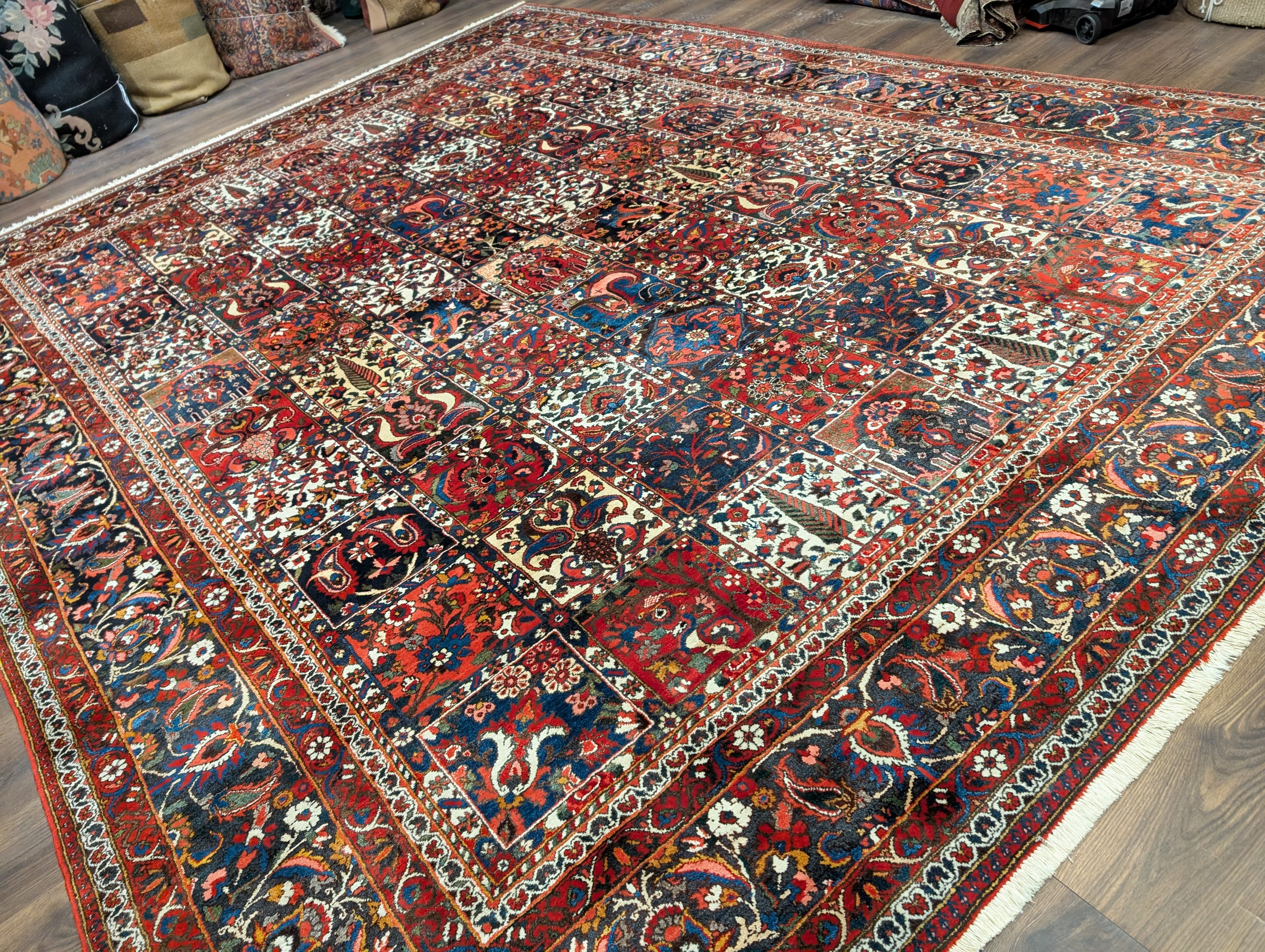 Persian Bakhtiari Panel Design Rug 10x13 – Red, Navy & Ivory, Wool - Jewel Rugs