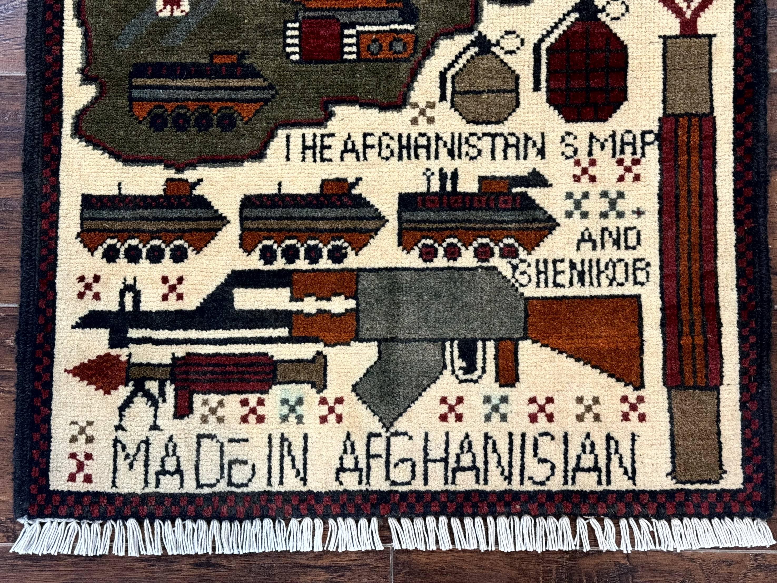 Afghan War Rug, Tanks Helicopters Guns - Jewel Rugs
