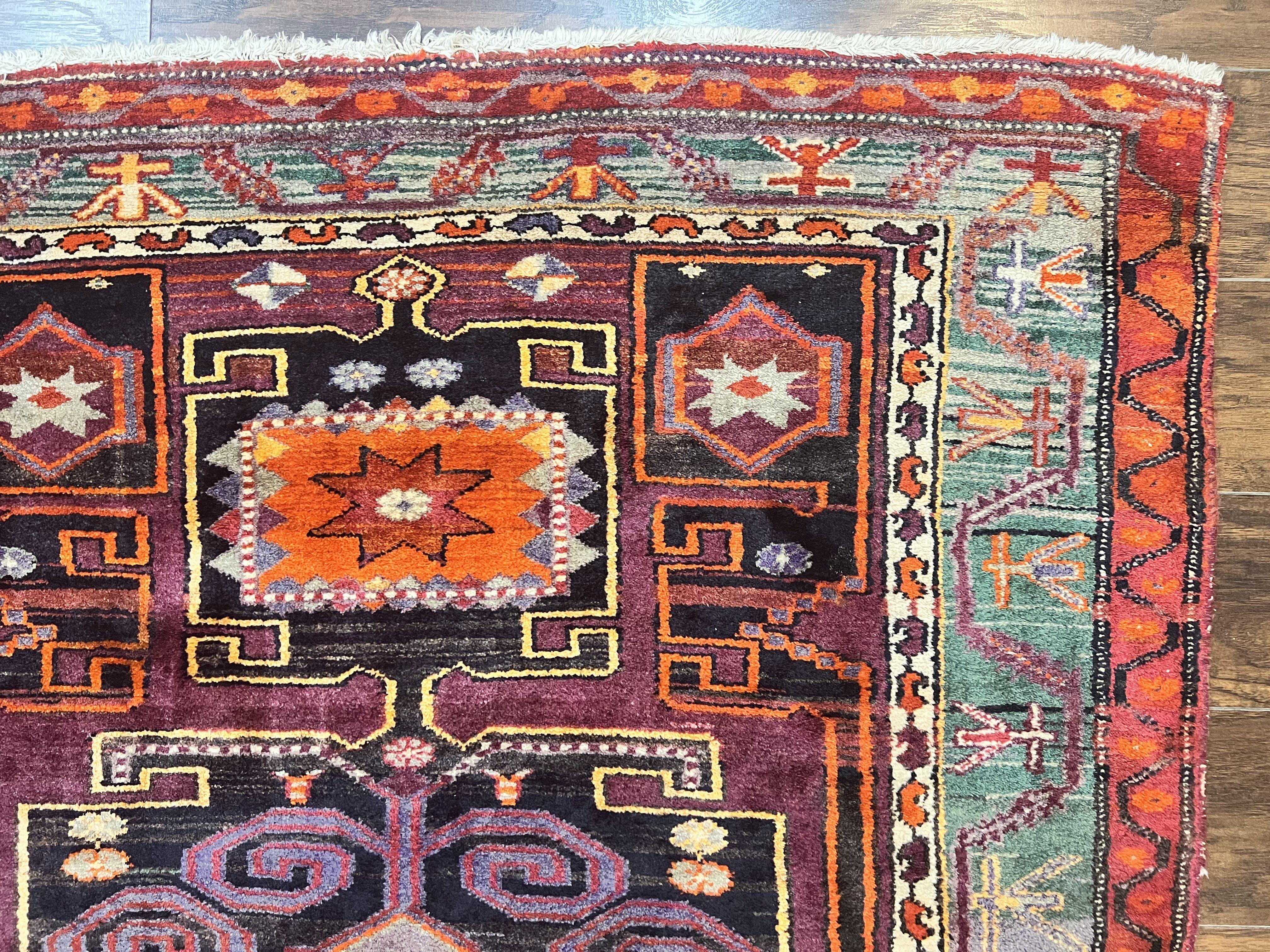 Persian Tribal Rug 5x6, Persian Nahavand Rug, Purple, Geometric Vintage Wool Handmade Carpet - Jewel Rugs