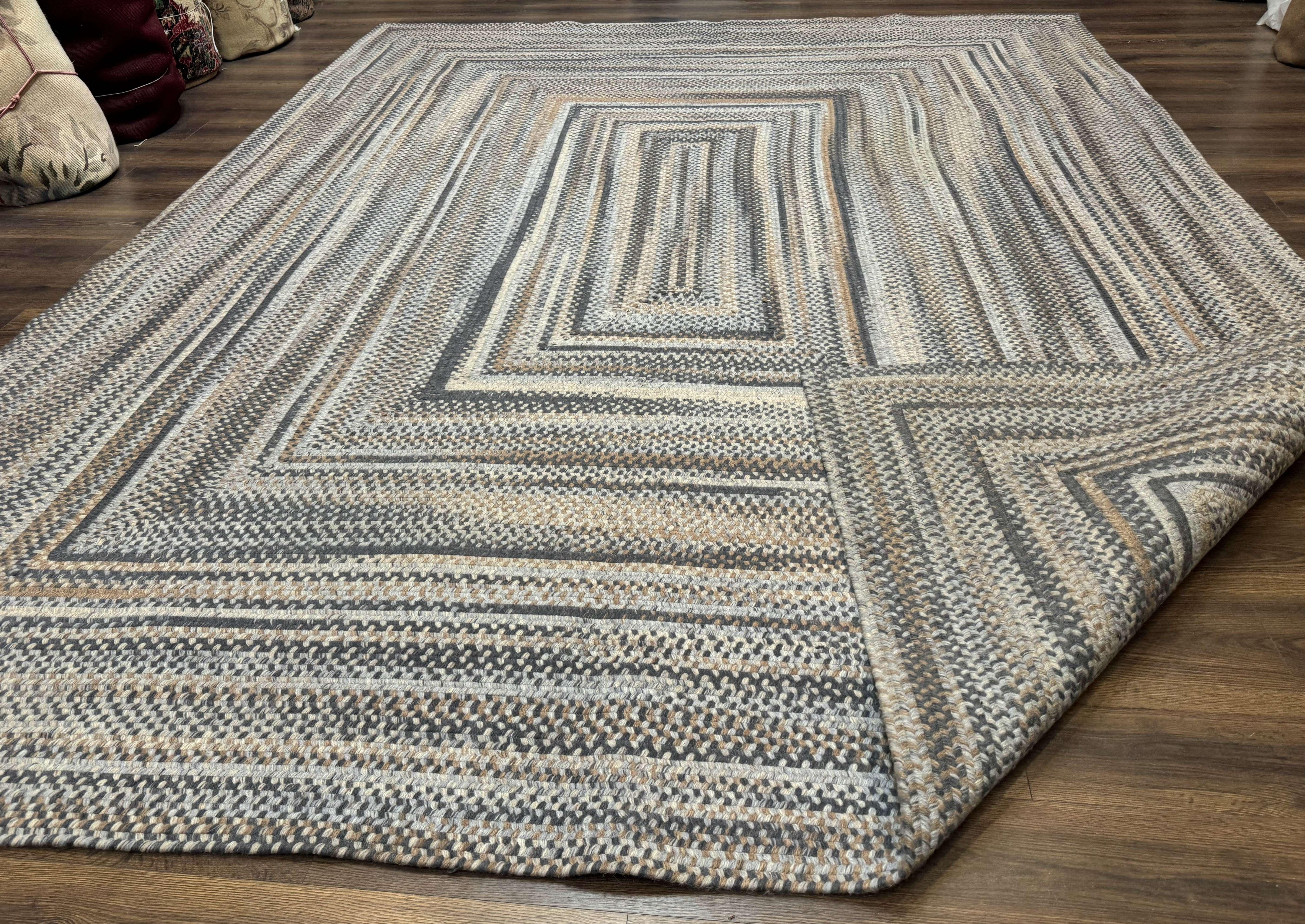 Large American Braided Rug 10x13, Multicolor, Vintage Braided Carpet, Rare Size - Jewel Rugs