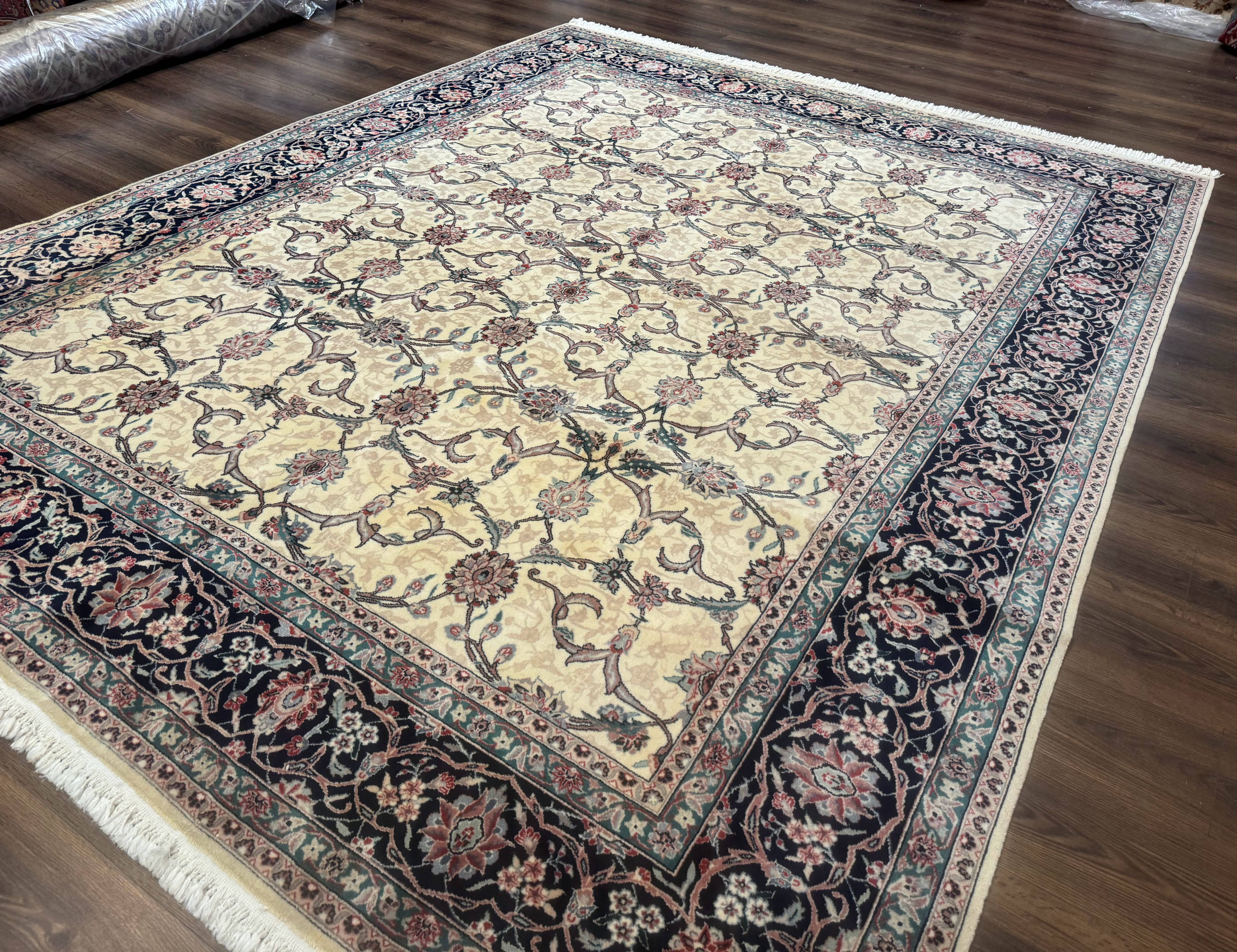 Sino Persian Rug 8x10, Allover Pattern, Beige and Midnight Blue, Wool Oriental Carpet - Jewel Rugs