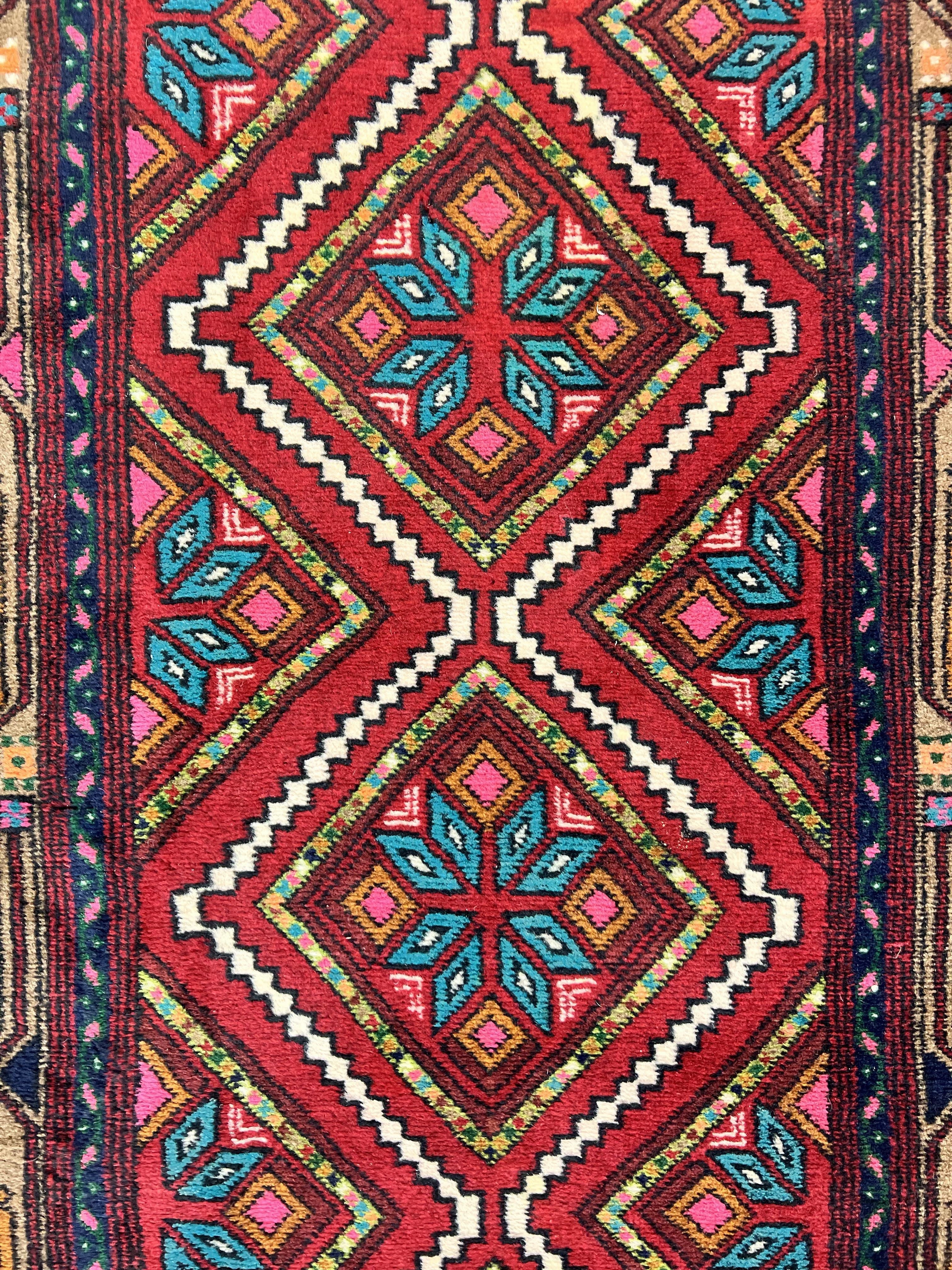 Persian Tribal Runner Rug 3x10, Red Camel Hair Navy Blue, Handmade Hand Knotted 10ft Wool Oriental Vintage Runner for Kitchen or Hallway, Persian Lilihan Hamadan Runner - Jewel Rugs