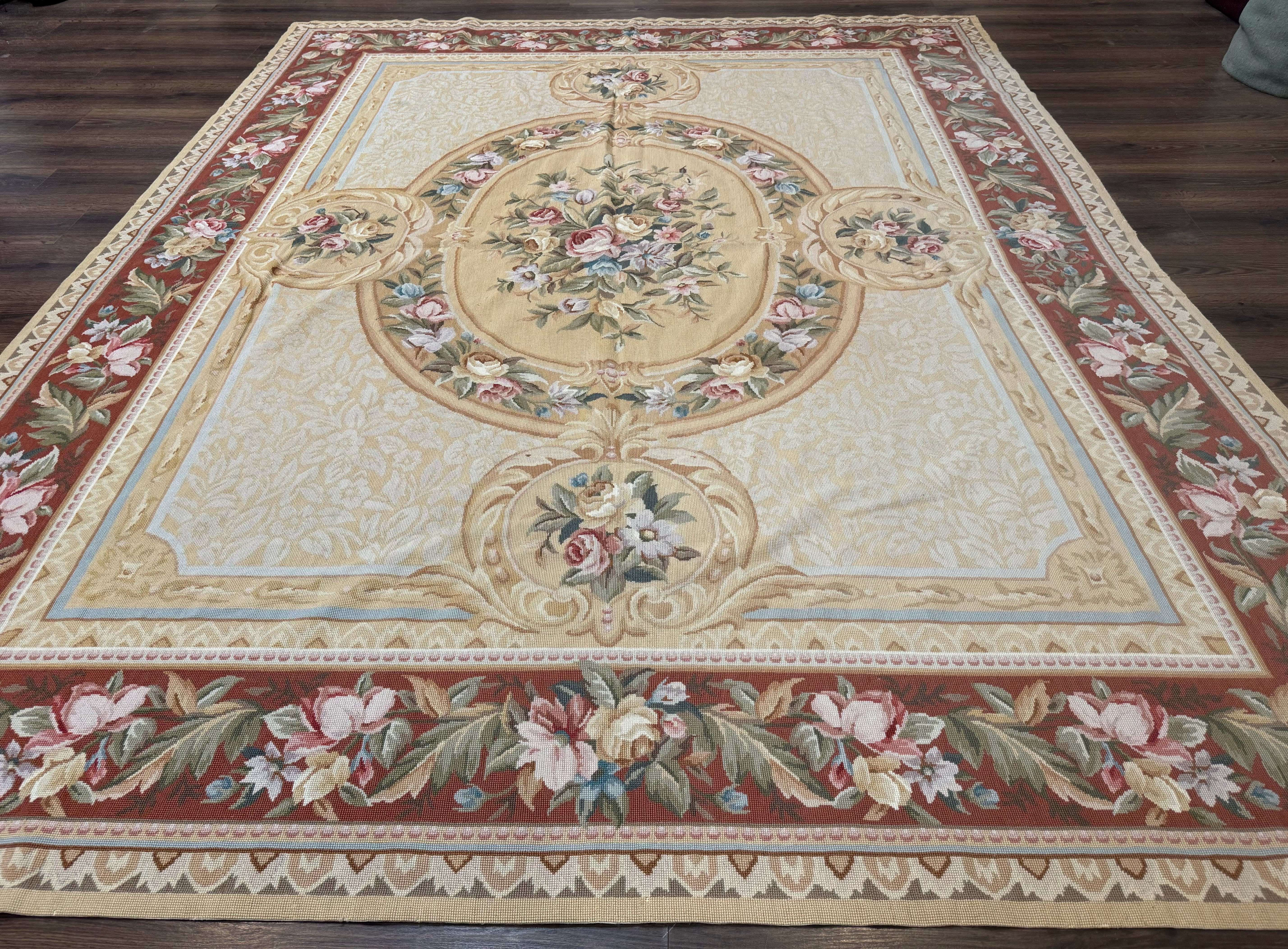 Needlepoint Rug 8x10, Aubusson Savonnerie European Carpet, Floral, Elegant - Jewel Rugs