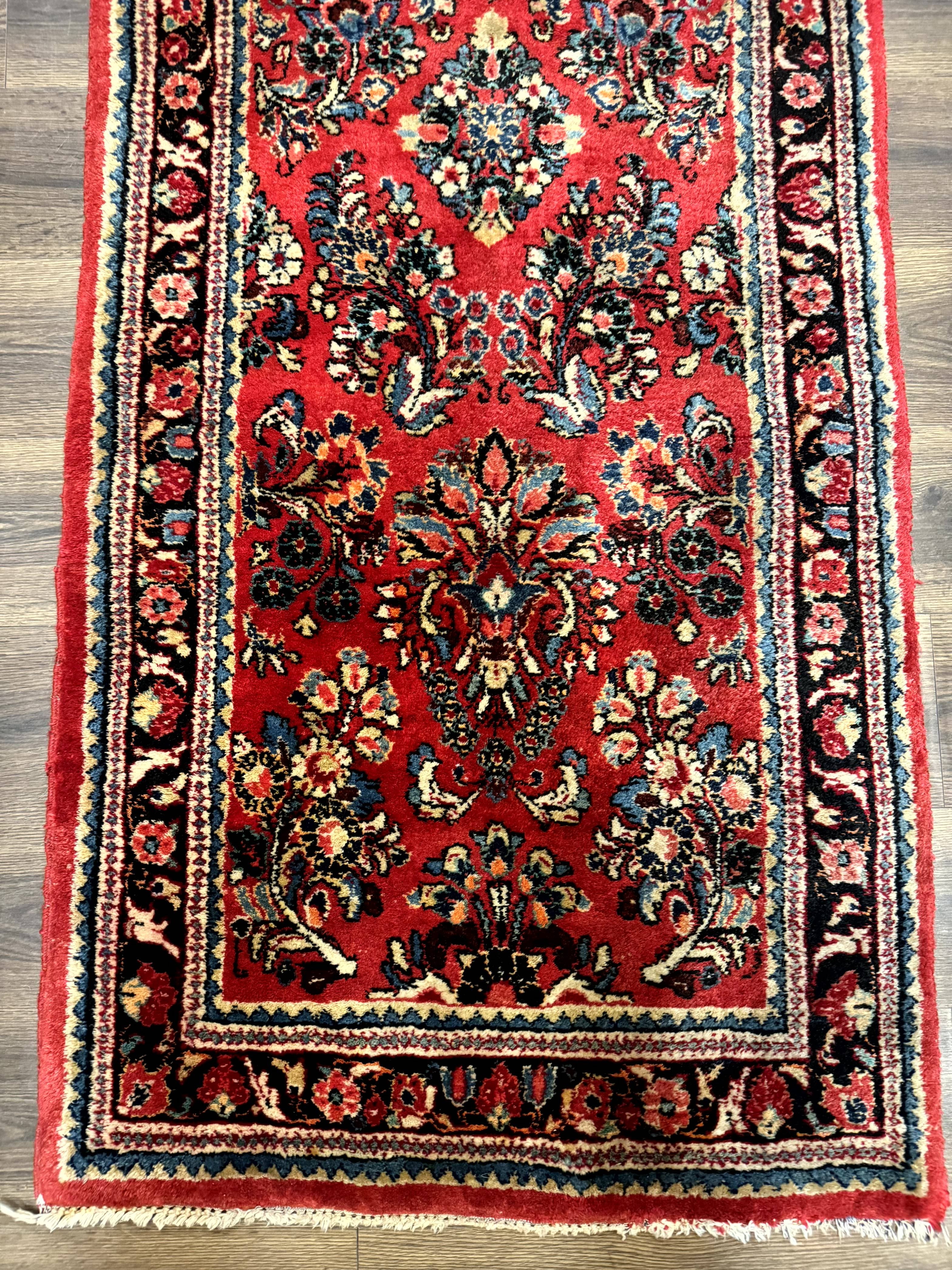 Long Persian Sarouk Runner Rug 2.9 x 21, Rare Size for Long Hallway, Wool, Vintage, Floral, Red - Jewel Rugs