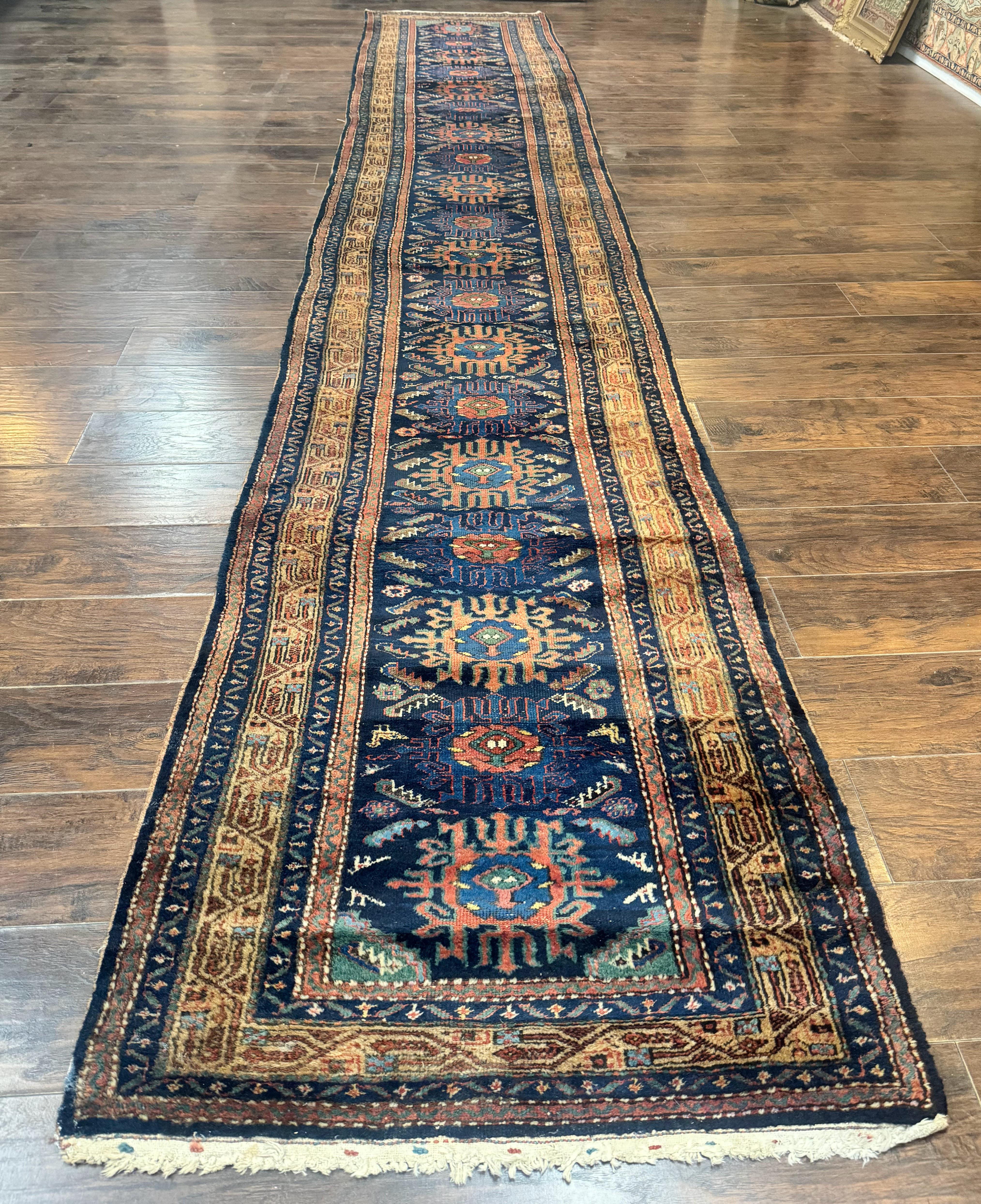 Antique Persian Sarab Runner 3x17, Blue Persian Runner Rug, Long Handmade Wool Carpet for Hallway, Rare, Tribal - Jewel Rugs