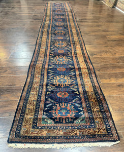 Antique Persian Sarab Runner 3x17, Blue Persian Runner Rug, Long Handmade Wool Carpet for Hallway, Rare, Tribal
