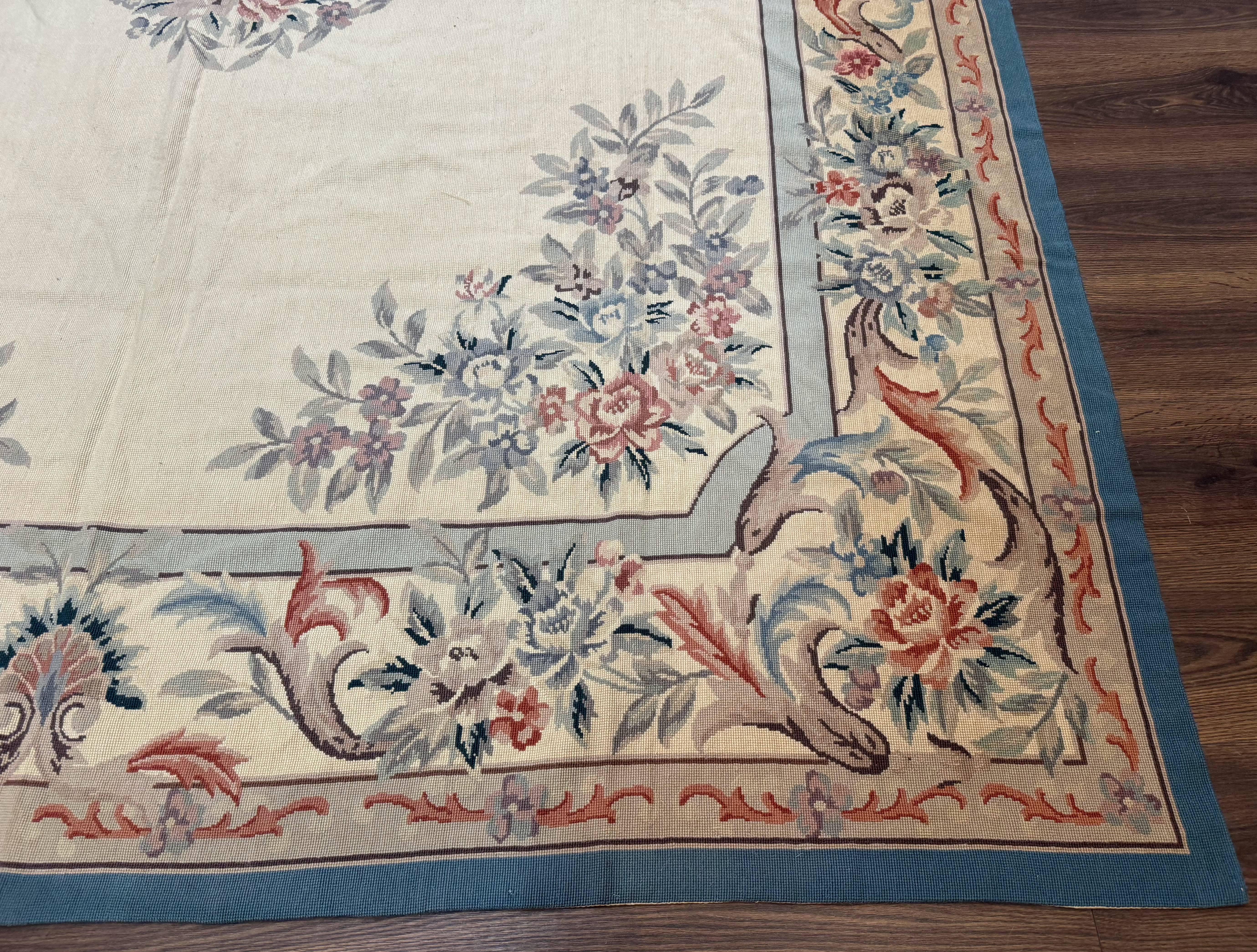 Ivory Needlepoint Rug 8x10, Wool Handmade Carpet - Jewel Rugs