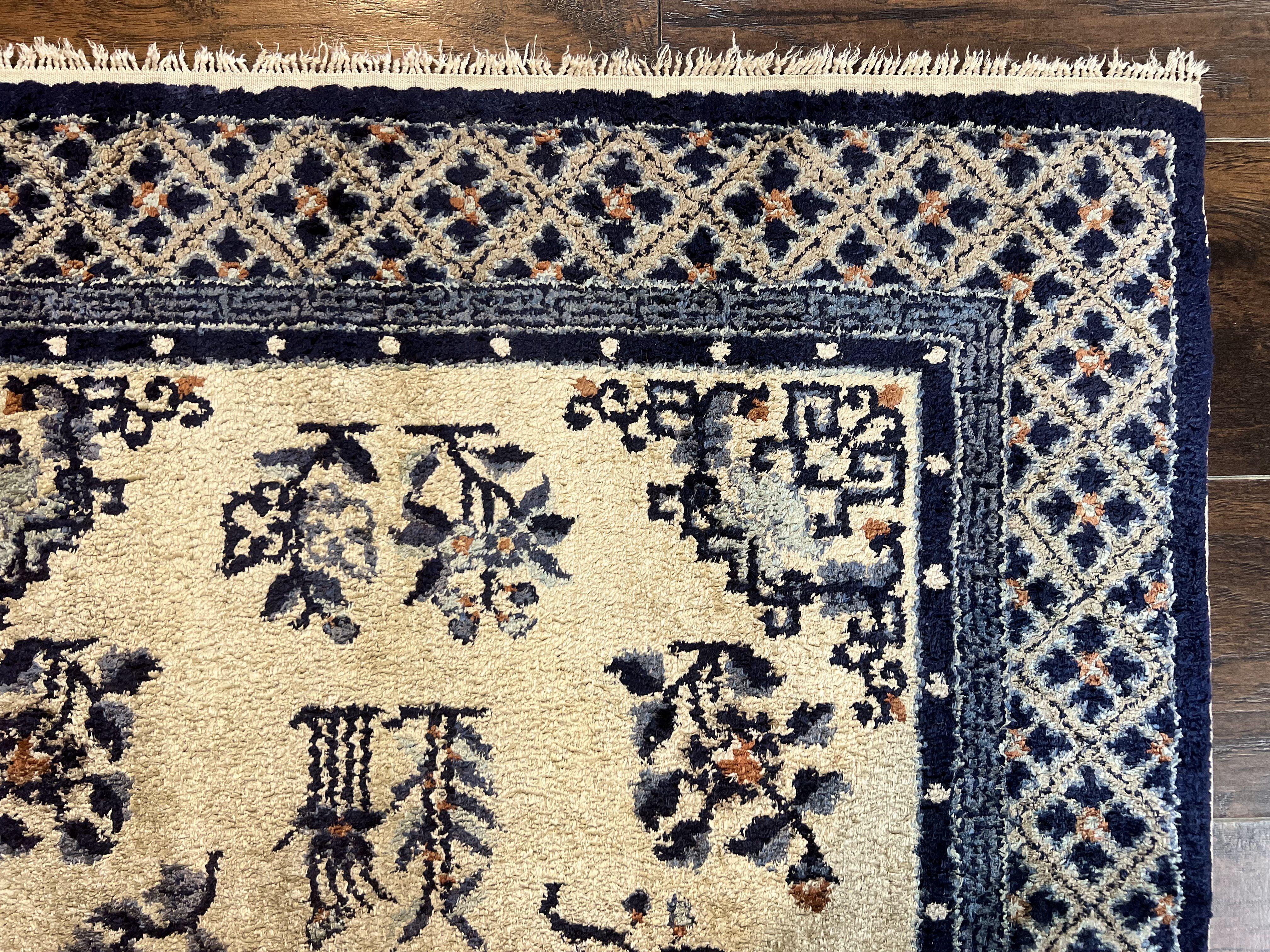 Silk Chinese Rug 3x5, Vintage Handmade Peking Carpet, Asian Oriental Art Deco Rug - Jewel Rugs