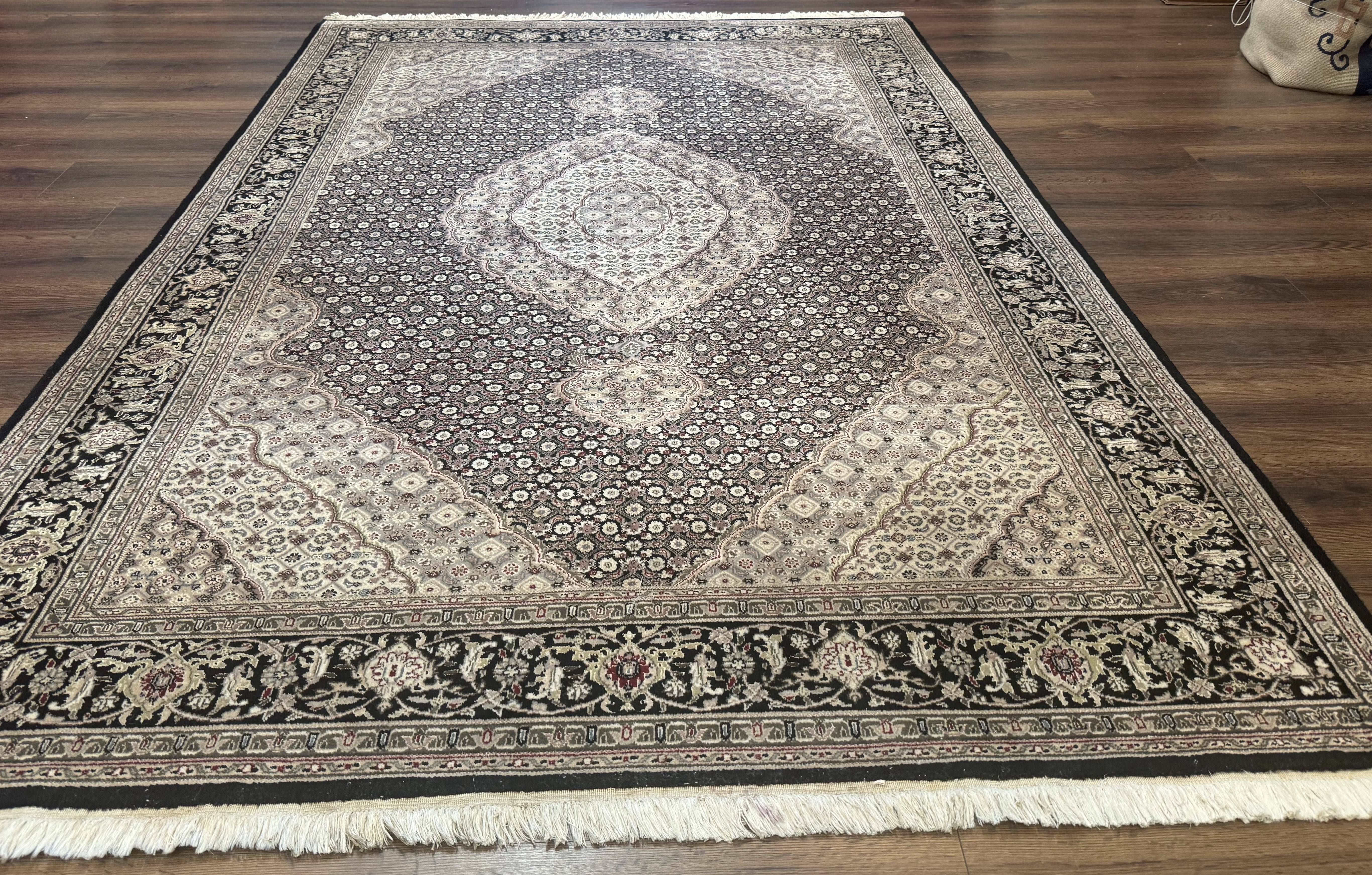 Pak Persian Rug 6x9, Herati Mahi Tabriz Pattern, Finely Hnad Knotted, Black Ivory Gray - Jewel Rugs