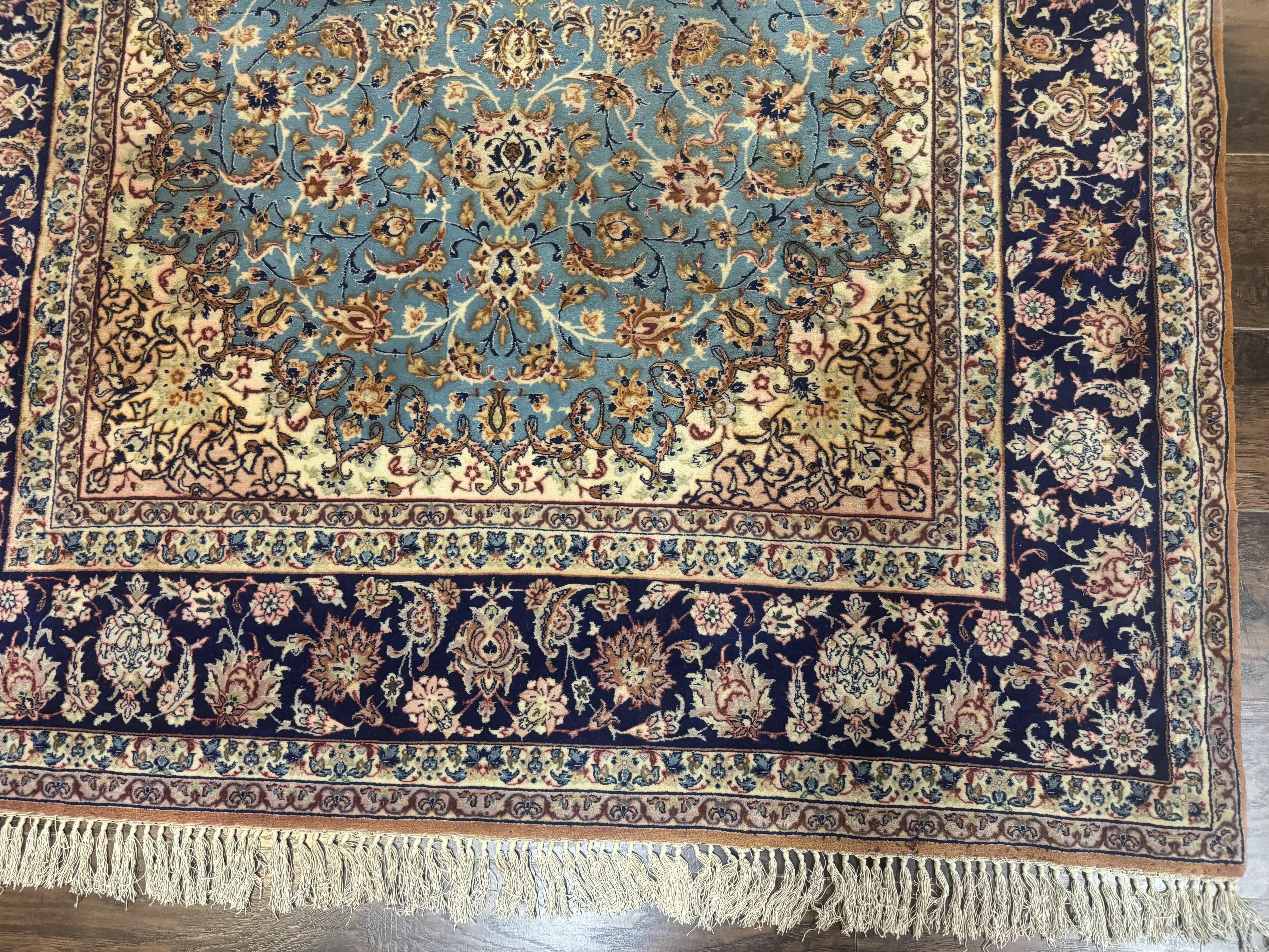 Light Blue Persian Isfahan Rug 5x8, Floral Medallion, Wool on Silk Foundation, Very Fine 530 KPSI, Handmade Carpet - Jewel Rugs
