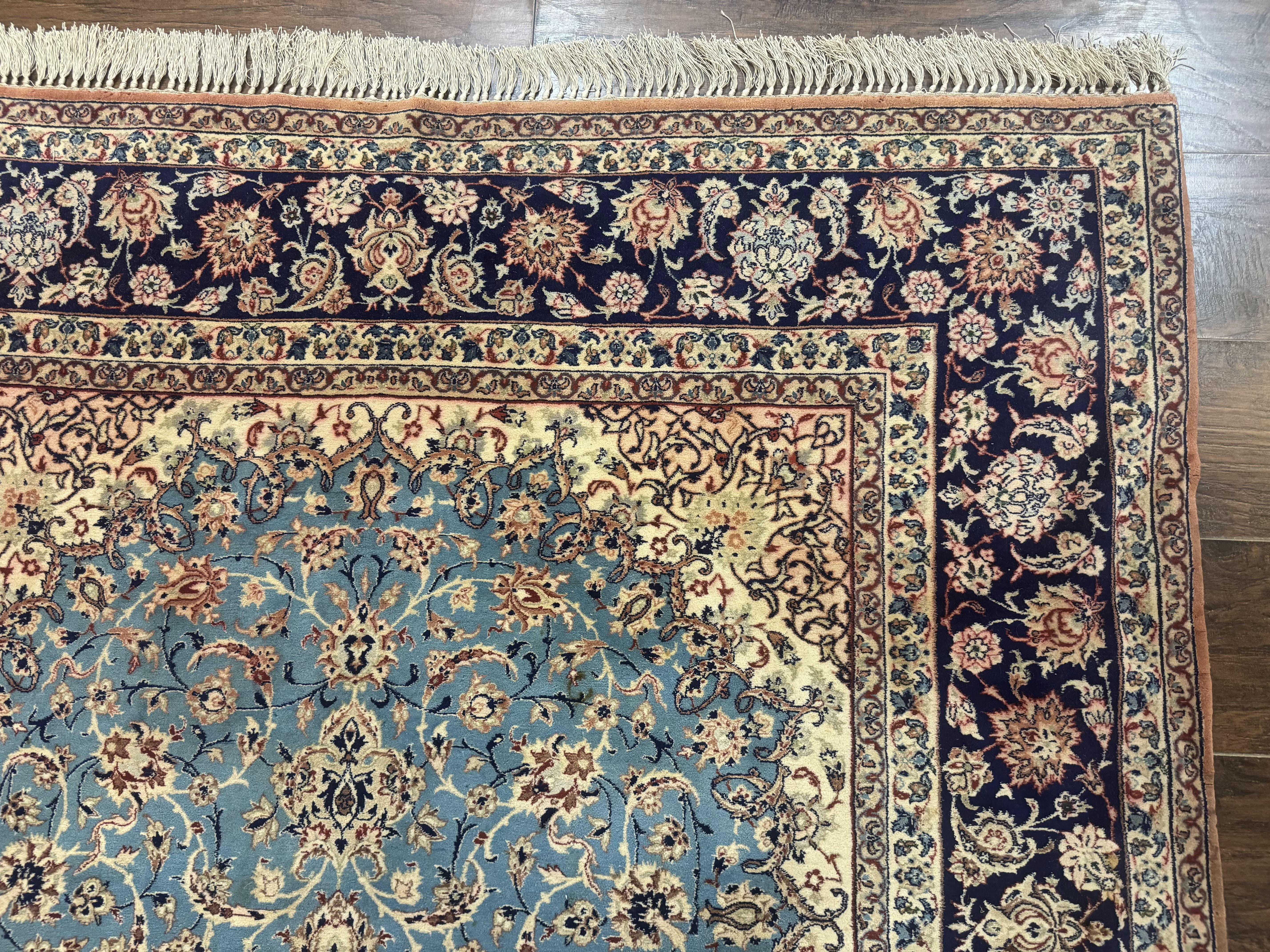 Light Blue Persian Isfahan Rug 5x8, Floral Medallion, Wool on Silk Foundation, Very Fine 530 KPSI, Handmade Carpet - Jewel Rugs