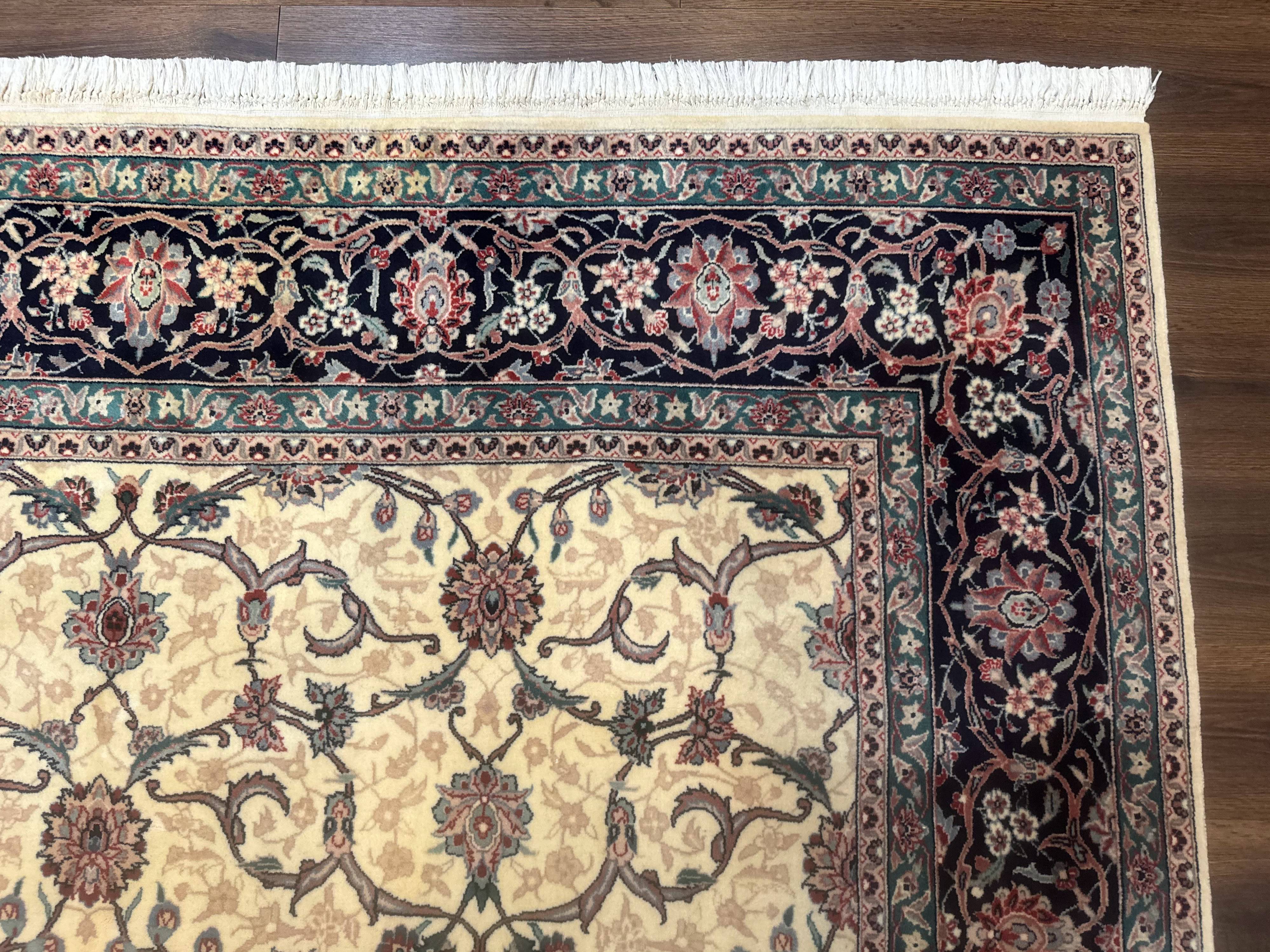 Sino Persian Rug 8x10, Allover Pattern, Beige and Midnight Blue, Wool Oriental Carpet - Jewel Rugs