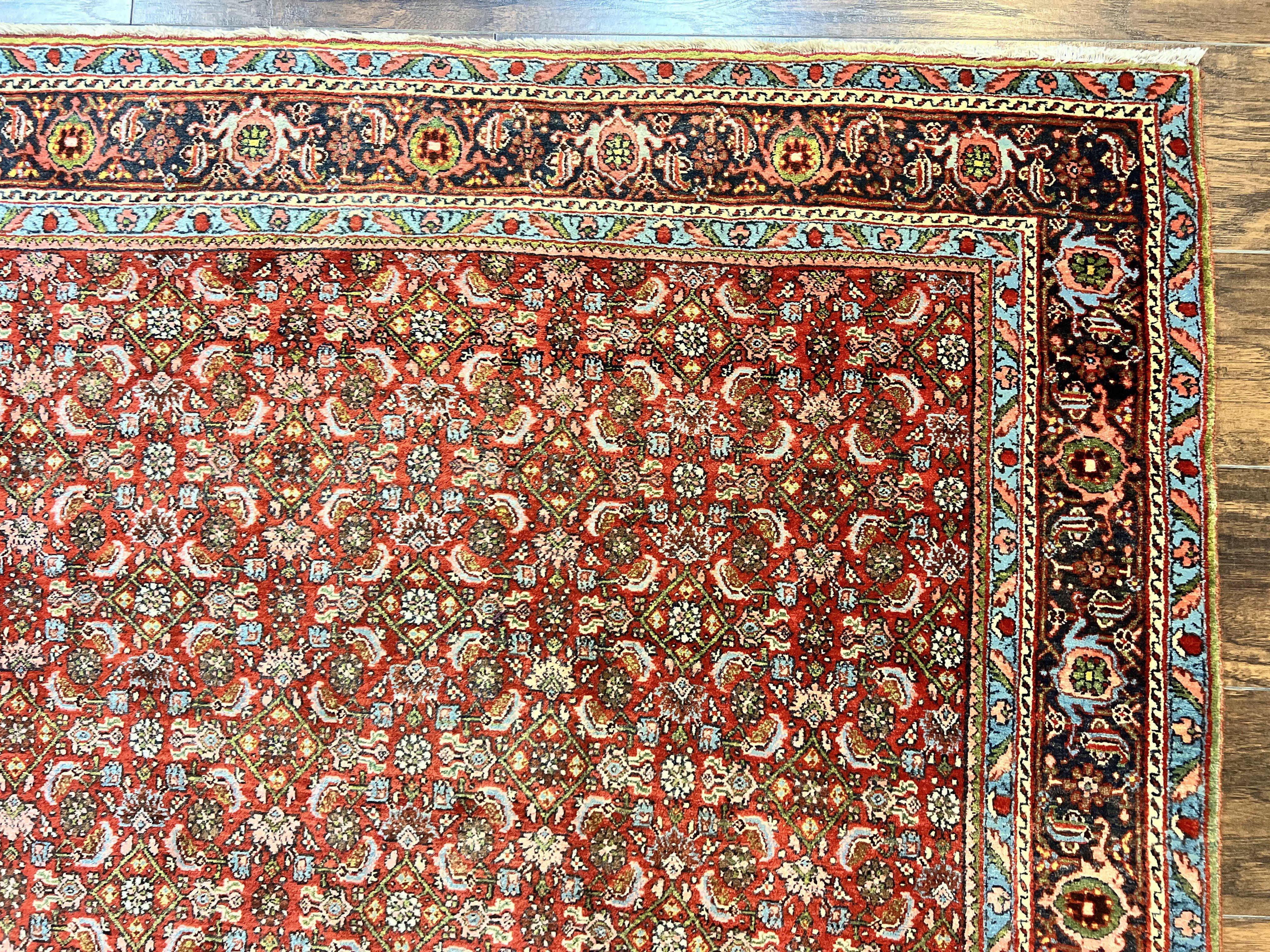 Antique Persian Bidjar Rug 5x7, Repeated Allover Herati Pattern, Red, Handmade Wool Carpet - Jewel Rugs
