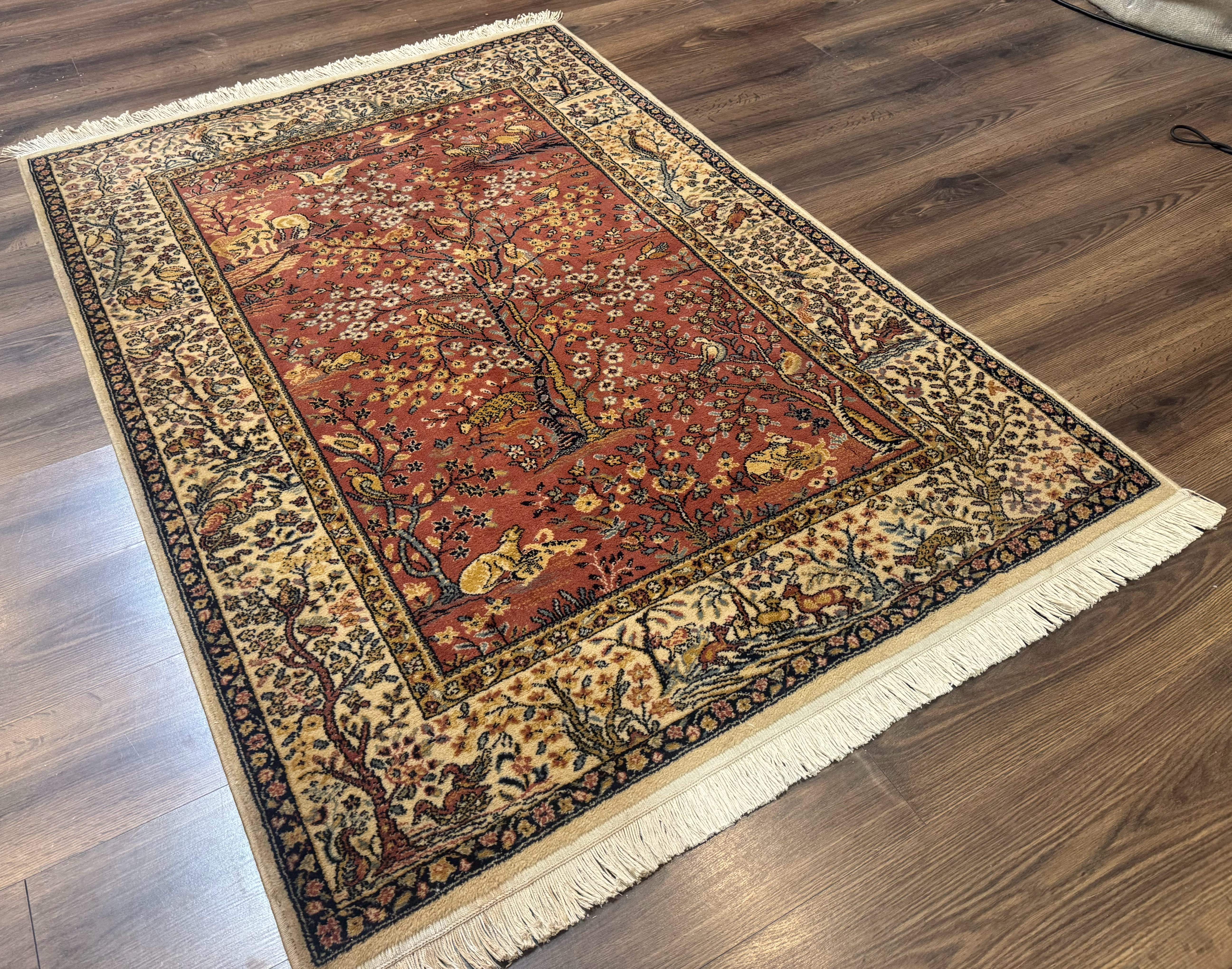 Persian Wool Rug 4x6, Tree of Life Animal Pictorials, Vintage, Power Loomed Ardakan Rug - Jewel Rugs