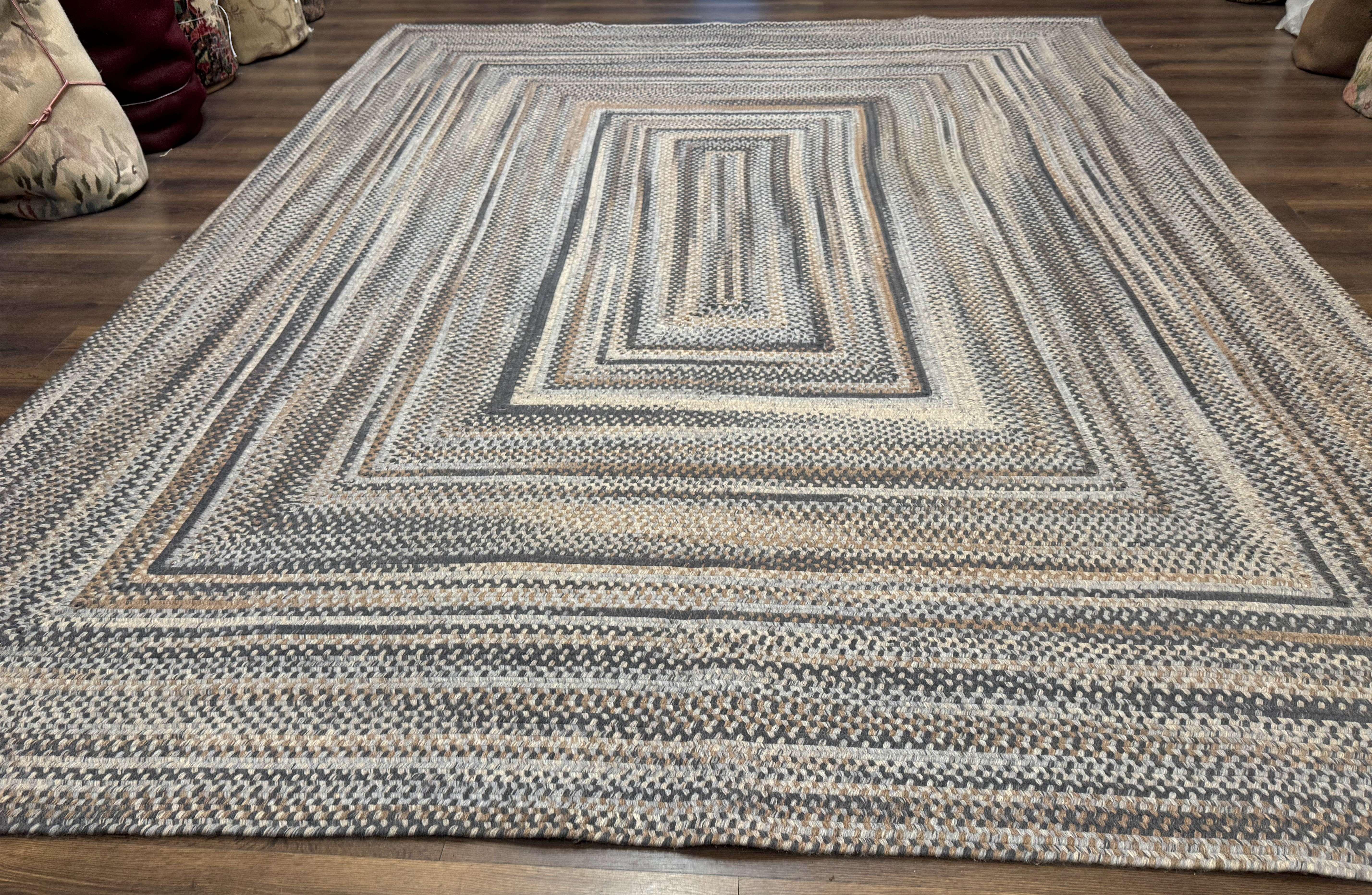 Large American Braided Rug 10x13, Multicolor, Vintage Braided Carpet, Rare Size - Jewel Rugs