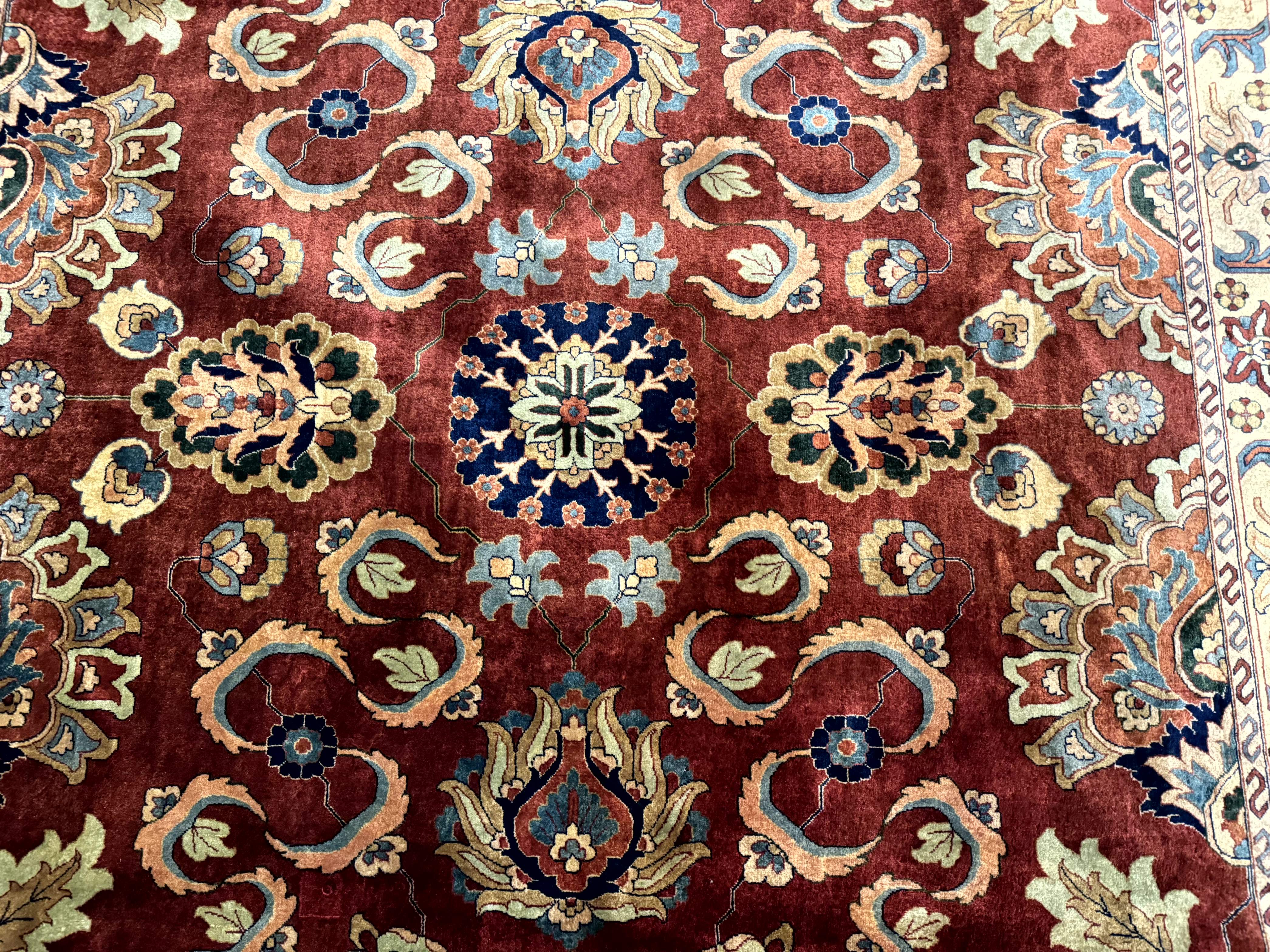 Palace Size Indo Persian Rug 12x15, Sultanabad Mahal Carpet, Red Navy Blue, Fine 210 KPSI - Jewel Rugs