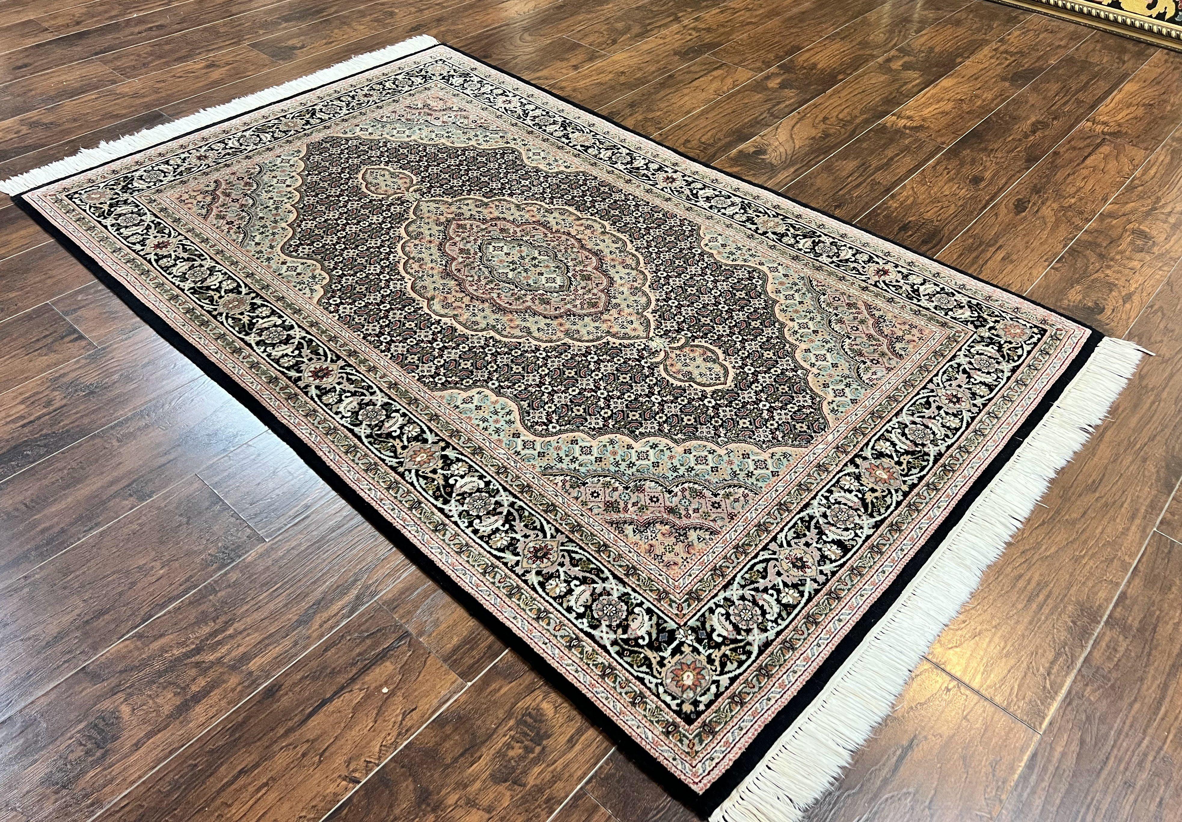 Sino Persian Rug 4x6, Fine Hand Knotted Carpet, Black, Wool, Vintage Rug 4 x 6, Herati Mahi, 300 KPSI - Jewel Rugs